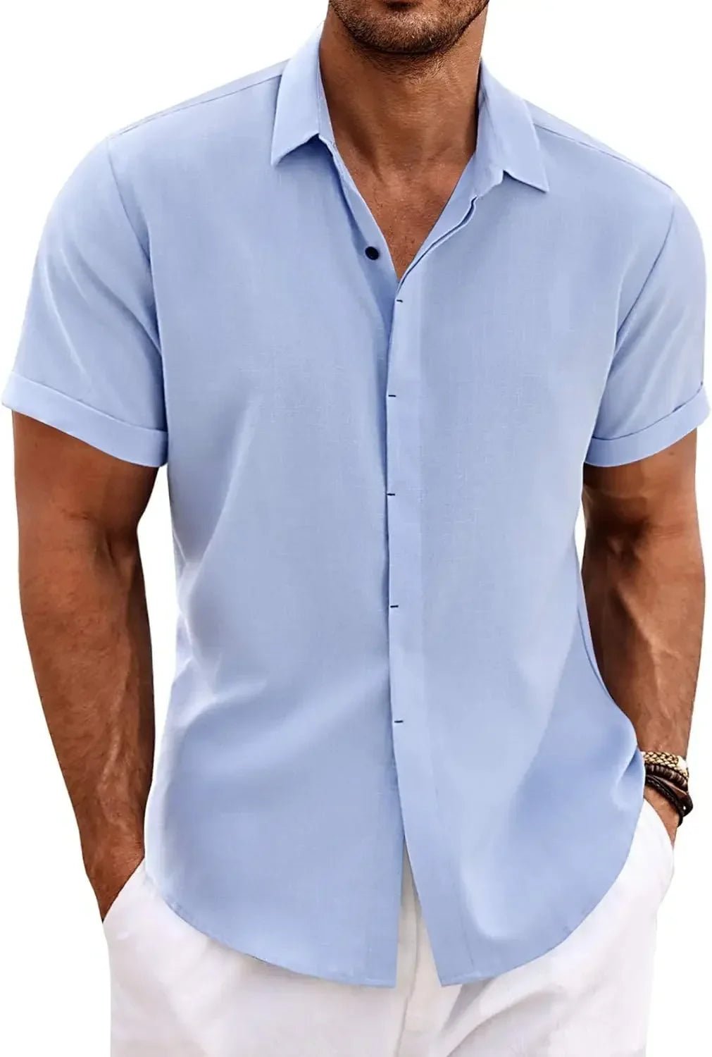 Chemise décontractée à manches courtes pour hommes, couleur unie, pull à boutons, lin, coton, confortable, haut quotidien, chemise de plage, d'été - FATAONChemise décontractée à manches courtes pour hommes, couleur unie, pull à boutons, lin, coton, confortable, haut quotidien, chemise de plage, d'étéMode HommeFATAON