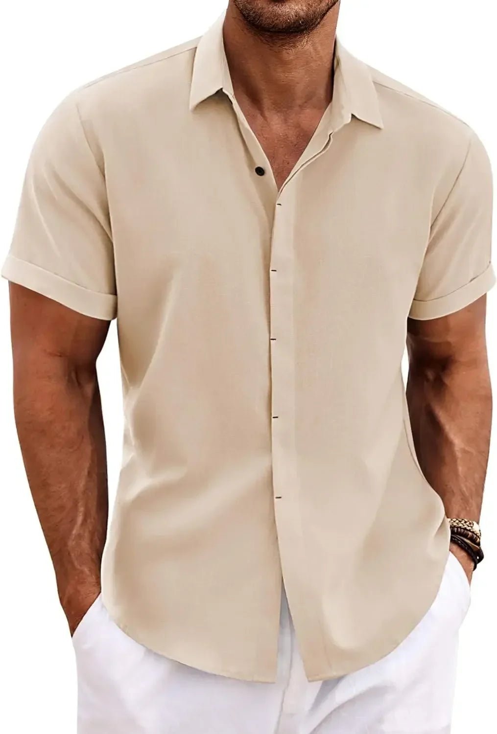 Chemise décontractée à manches courtes pour hommes, couleur unie, pull à boutons, lin, coton, confortable, haut quotidien, chemise de plage, d'été - FATAONChemise décontractée à manches courtes pour hommes, couleur unie, pull à boutons, lin, coton, confortable, haut quotidien, chemise de plage, d'étéMode HommeFATAON