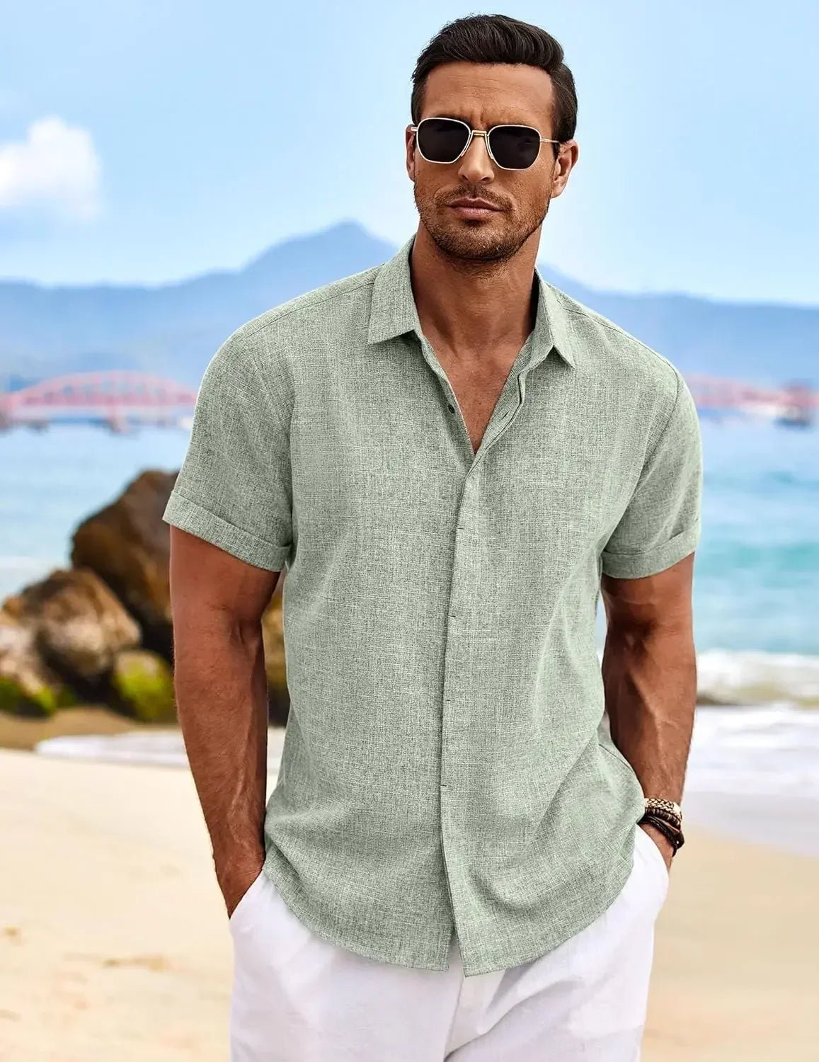 Chemise décontractée à manches courtes pour hommes, couleur unie, pull à boutons, lin, coton, confortable, haut quotidien, chemise de plage, d'été - FATAONChemise décontractée à manches courtes pour hommes, couleur unie, pull à boutons, lin, coton, confortable, haut quotidien, chemise de plage, d'étéMode HommeFATAON