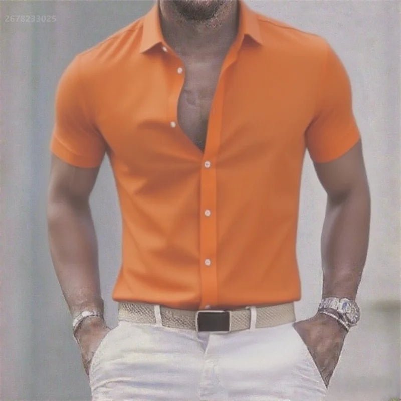 Chemise décontractée pour hommes de couleur unie, tissu extensible à manches courtes décontracté à la mode, chemise formelle d'affaires, tissu confortable - FATAONChemise décontractée pour hommes de couleur unie, tissu extensible à manches courtes décontracté à la mode, chemise formelle d'affaires, tissu confortableMode HommeFATAON