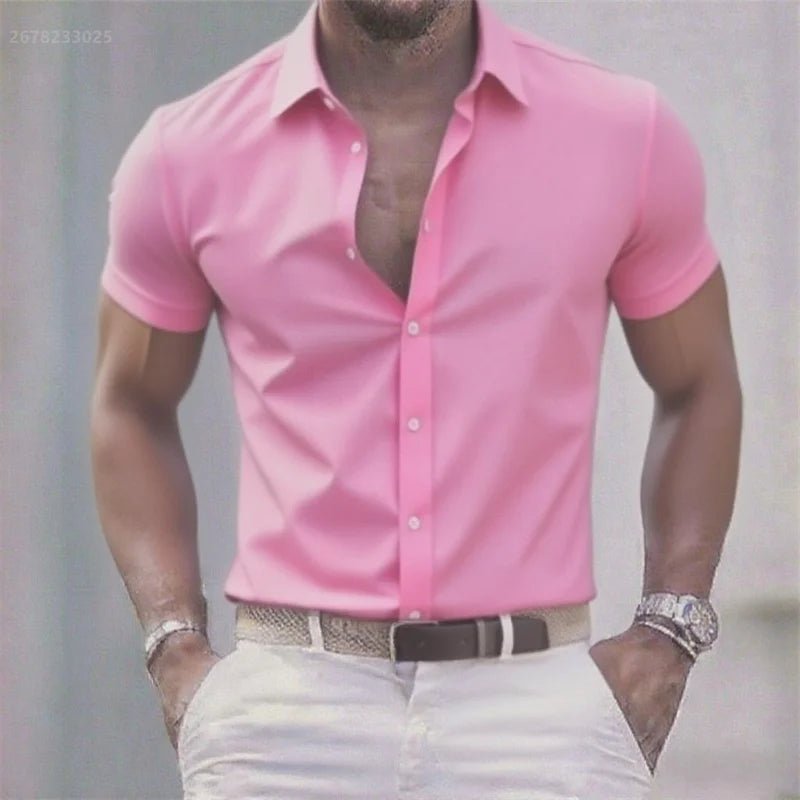 Chemise décontractée pour hommes de couleur unie, tissu extensible à manches courtes décontracté à la mode, chemise formelle d'affaires, tissu confortable - FATAONChemise décontractée pour hommes de couleur unie, tissu extensible à manches courtes décontracté à la mode, chemise formelle d'affaires, tissu confortableMode HommeFATAON