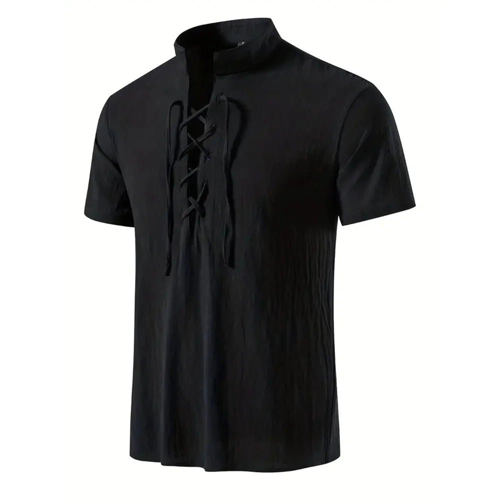Chemise rétro à manches courtes pour hommes, en coton et lin, légère, respirante, couleur unie, hauts à la mode, col en v Pirate, chemises élégantes pour hommes - FATAONChemise rétro à manches courtes pour hommes, en coton et lin, légère, respirante, couleur unie, hauts à la mode, col en v Pirate, chemises élégantes pour hommesMode & Lifestyle HommeFATAON