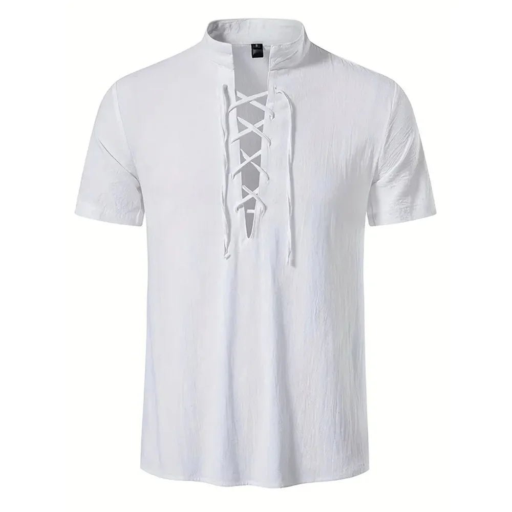 Chemise rétro à manches courtes pour hommes, en coton et lin, légère, respirante, couleur unie, hauts à la mode, col en v Pirate, chemises élégantes pour hommes - FATAONChemise rétro à manches courtes pour hommes, en coton et lin, légère, respirante, couleur unie, hauts à la mode, col en v Pirate, chemises élégantes pour hommesMode & Lifestyle HommeFATAON