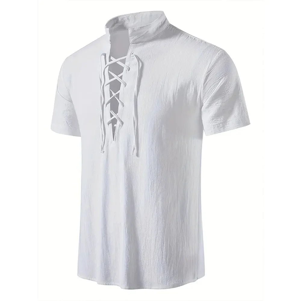 Chemise rétro à manches courtes pour hommes, en coton et lin, légère, respirante, couleur unie, hauts à la mode, col en v Pirate, chemises élégantes pour hommes - FATAONChemise rétro à manches courtes pour hommes, en coton et lin, légère, respirante, couleur unie, hauts à la mode, col en v Pirate, chemises élégantes pour hommesMode & Lifestyle HommeFATAON