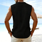 Chemise sans manches en coton et lin pour homme 2026, col rabattu, boutonnée, décontractée, pour la plage - FATAONChemise sans manches en coton et lin pour homme 2026, col rabattu, boutonnée, décontractée, pour la plageMode HommeFATAON