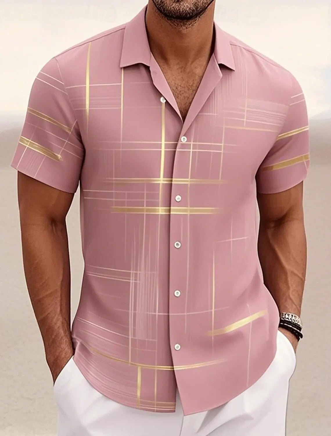 Chemises d'été à carreaux à grille géométrique pour hommes, chemise hawaïenne à manches courtes rabattu, chemises boutonnées sans poches - FATAONChemises d'été à carreaux à grille géométrique pour hommes, chemise hawaïenne à manches courtes rabattu, chemises boutonnées sans pochesMode HommeFATAON