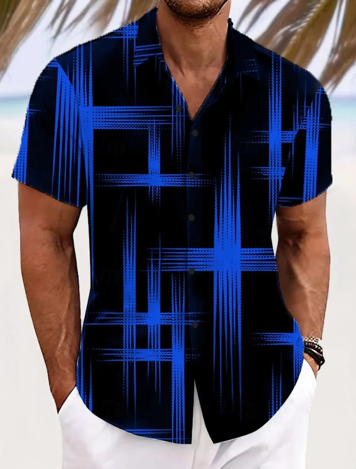 Chemises d'été à carreaux à grille géométrique pour hommes, chemise hawaïenne à manches courtes rabattu, chemises boutonnées sans poches - FATAONChemises d'été à carreaux à grille géométrique pour hommes, chemise hawaïenne à manches courtes rabattu, chemises boutonnées sans pochesMode HommeFATAON