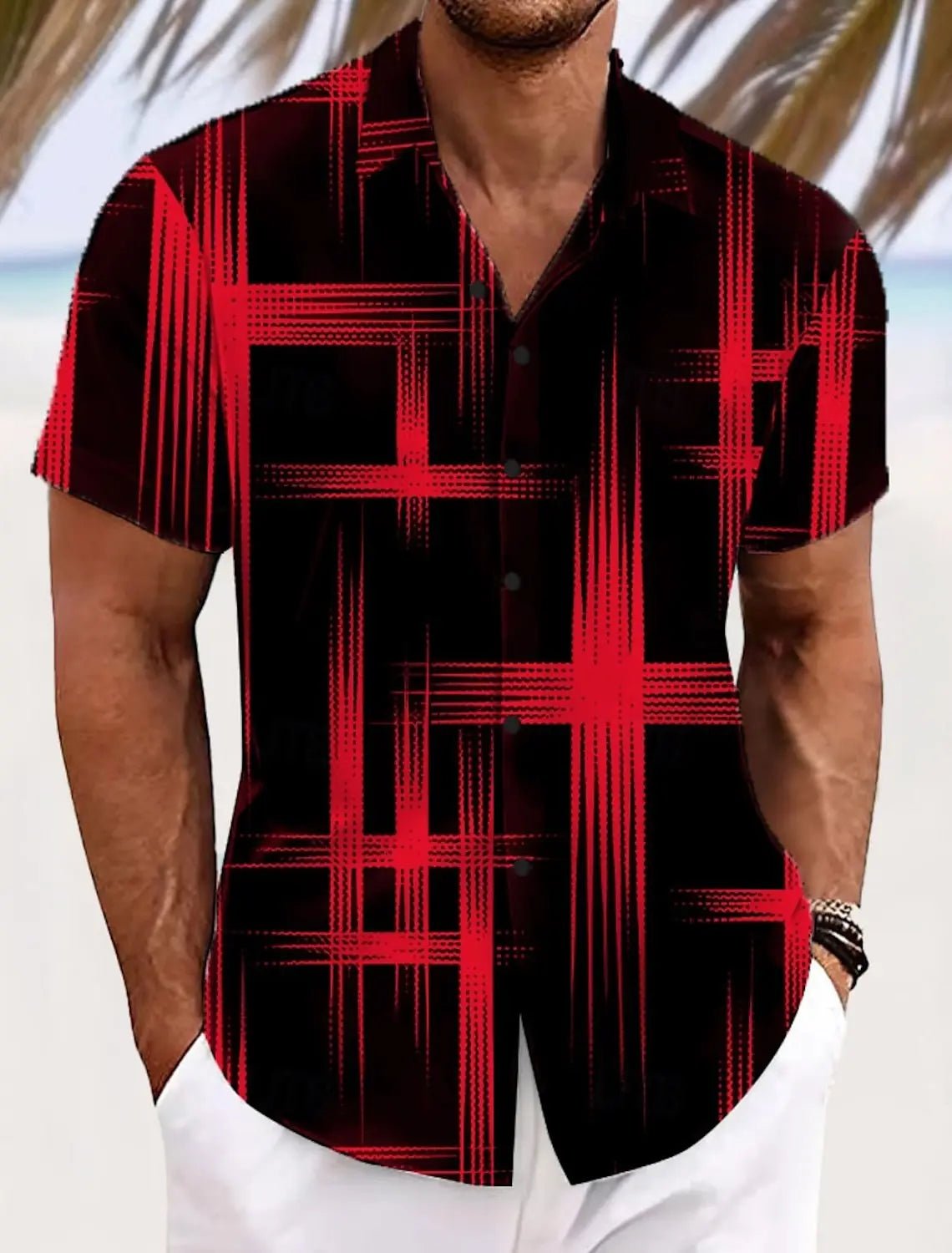 Chemises d'été à carreaux à grille géométrique pour hommes, chemise hawaïenne à manches courtes rabattu, chemises boutonnées sans poches - FATAONChemises d'été à carreaux à grille géométrique pour hommes, chemise hawaïenne à manches courtes rabattu, chemises boutonnées sans pochesMode HommeFATAON
