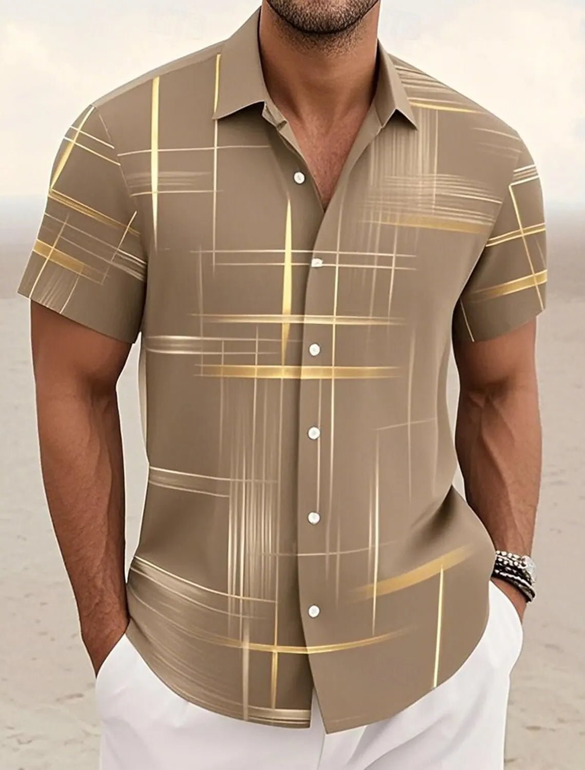 Chemises d'été à carreaux à grille géométrique pour hommes, chemise hawaïenne à manches courtes rabattu, chemises boutonnées sans poches - FATAONChemises d'été à carreaux à grille géométrique pour hommes, chemise hawaïenne à manches courtes rabattu, chemises boutonnées sans pochesMode HommeFATAON