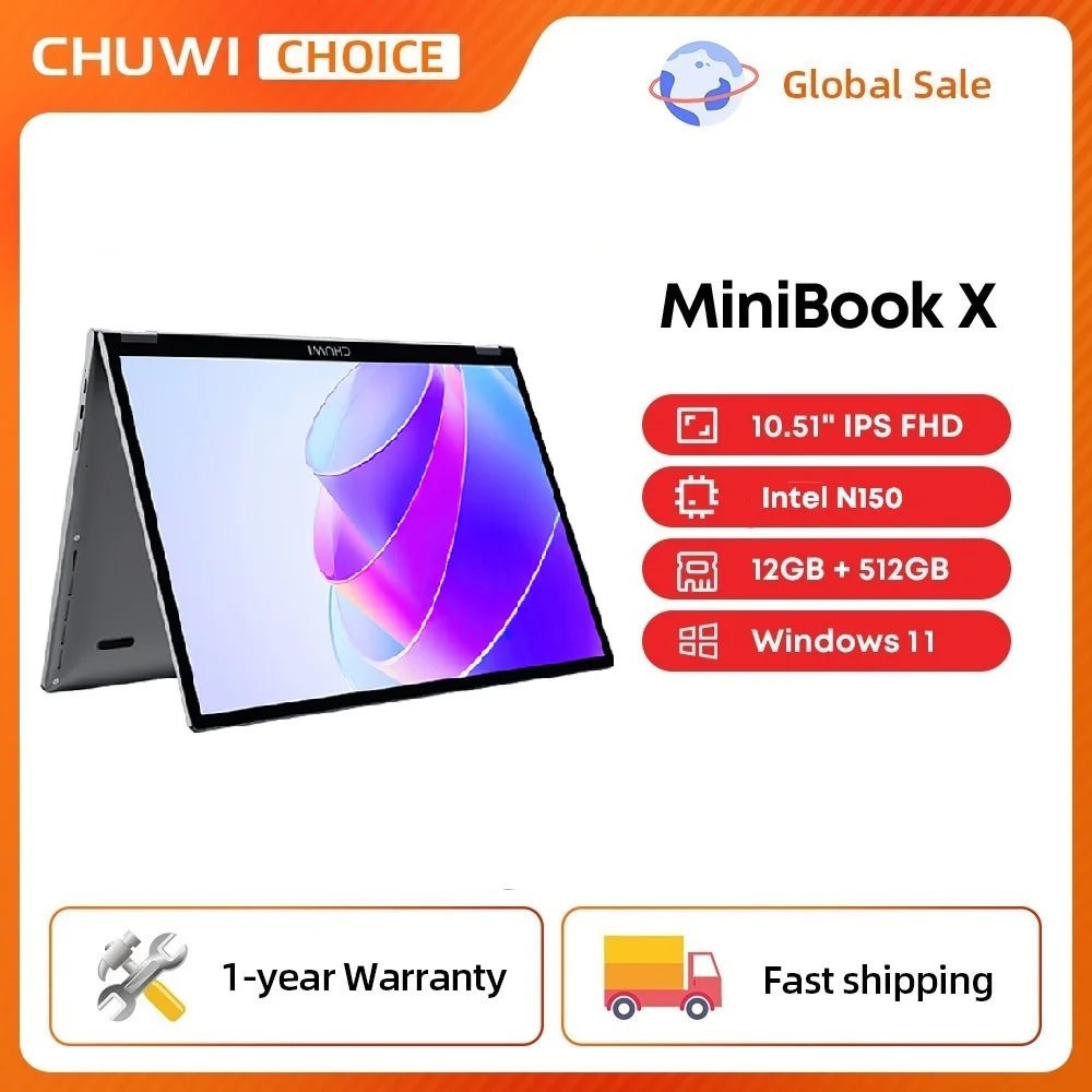 CHUWI MiniBook X N150 ordinateur portable 10.51 pouces 16GB /12GB RAM 512GB SSD 2-en-1 Mode Yoga Intel Windows 11 ordinateur portable 360 ° WiFi 6 rabattable - FATAONCHUWI MiniBook X N150 ordinateur portable 10.51 pouces 16GB /12GB RAM 512GB SSD 2-en-1 Mode Yoga Intel Windows 11 ordinateur portable 360 ° WiFi 6 rabattableProductivité & OrganisationFATAON
