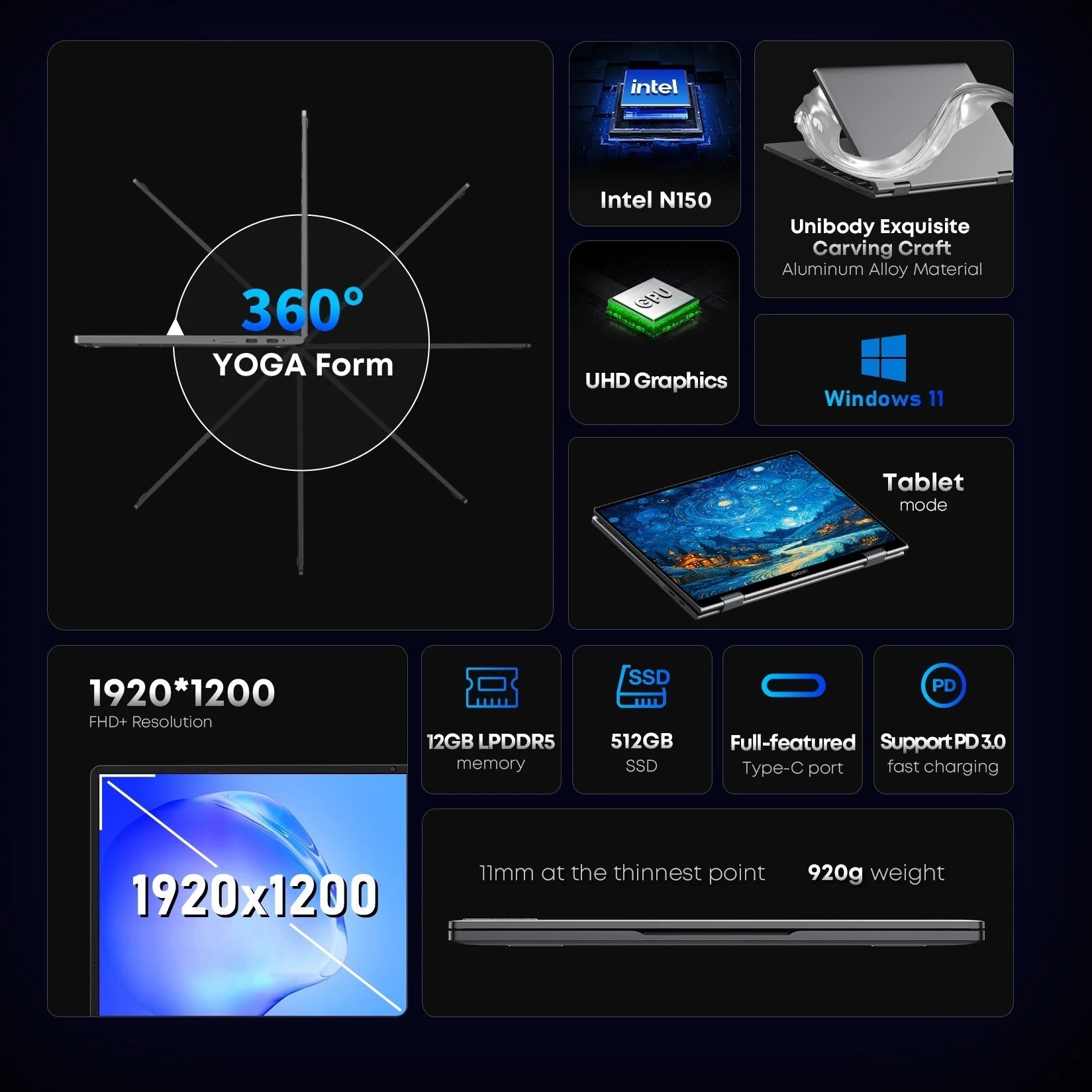 CHUWI MiniBook X N150 ordinateur portable 10.51 pouces 16GB /12GB RAM 512GB SSD 2-en-1 Mode Yoga Intel Windows 11 ordinateur portable 360 ° WiFi 6 rabattable - FATAONCHUWI MiniBook X N150 ordinateur portable 10.51 pouces 16GB /12GB RAM 512GB SSD 2-en-1 Mode Yoga Intel Windows 11 ordinateur portable 360 ° WiFi 6 rabattableProductivité & OrganisationFATAON