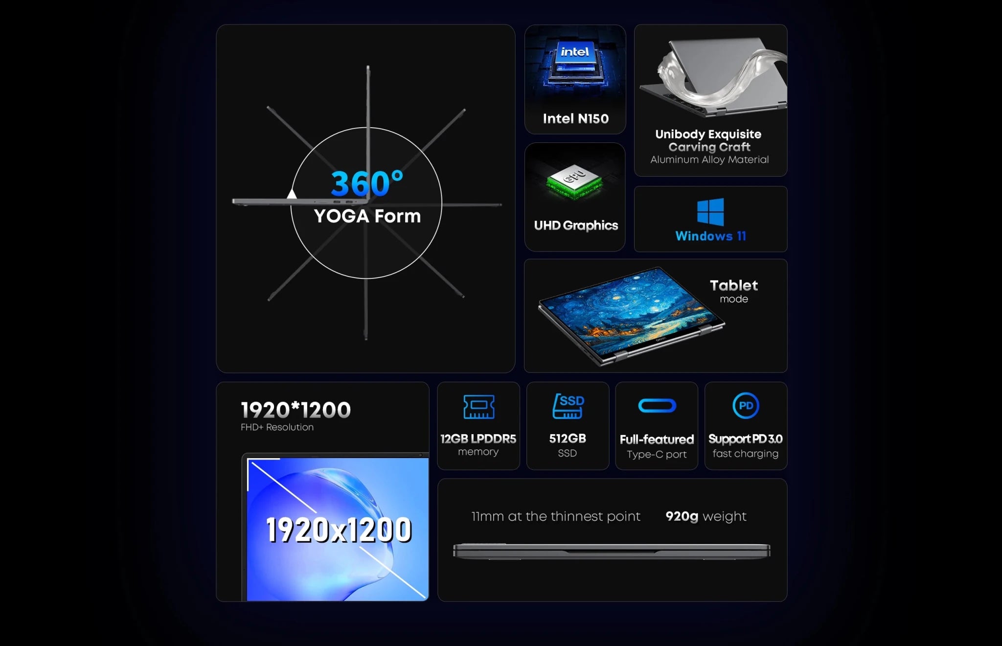 CHUWI MiniBook X N150 ordinateur portable 10.51 pouces 16GB /12GB RAM 512GB SSD 2-en-1 Mode Yoga Intel Windows 11 ordinateur portable 360 ° WiFi 6 rabattable - FATAONCHUWI MiniBook X N150 ordinateur portable 10.51 pouces 16GB /12GB RAM 512GB SSD 2-en-1 Mode Yoga Intel Windows 11 ordinateur portable 360 ° WiFi 6 rabattableProductivité & OrganisationFATAON