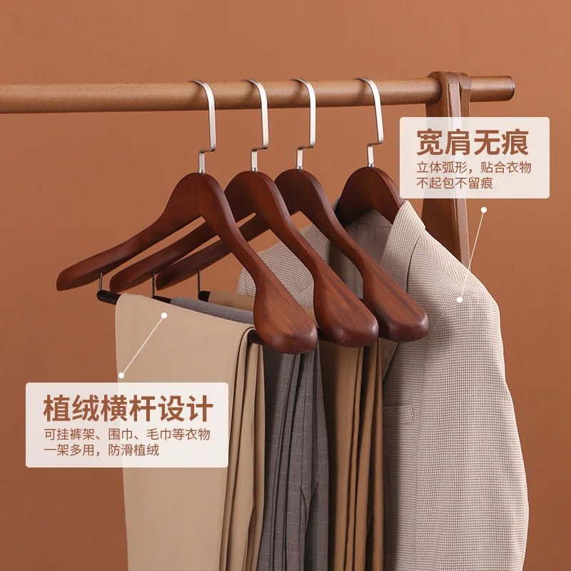 Cintre multifonctionnel en bois rétro à larges épaules avec tige de flocage pour vêtements, support de séchage pour placard de chambre à coucher, organisateur d'armoires - FATAONCintre multifonctionnel en bois rétro à larges épaules avec tige de flocage pour vêtements, support de séchage pour placard de chambre à coucher, organisateur d'armoiresMode FemmeFATAON