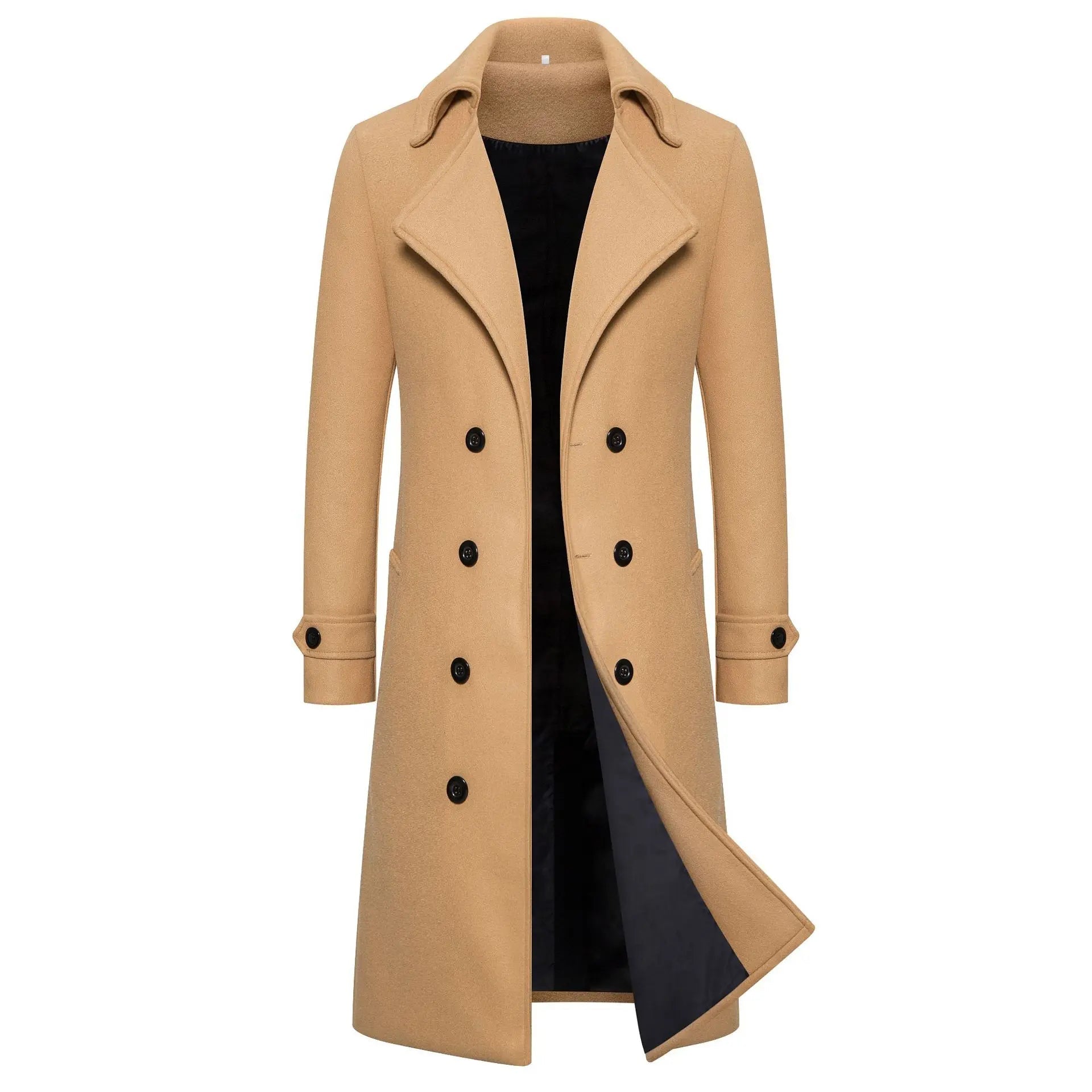 Coupe-vent long en laine à double boutonnage pour hommes, col rabattu, coupe couvertes, vêtements d'extérieur pour hommes, mode printemps, automne - FATAONCoupe-vent long en laine à double boutonnage pour hommes, col rabattu, coupe couvertes, vêtements d'extérieur pour hommes, mode printemps, automneMode HommeFATAON
