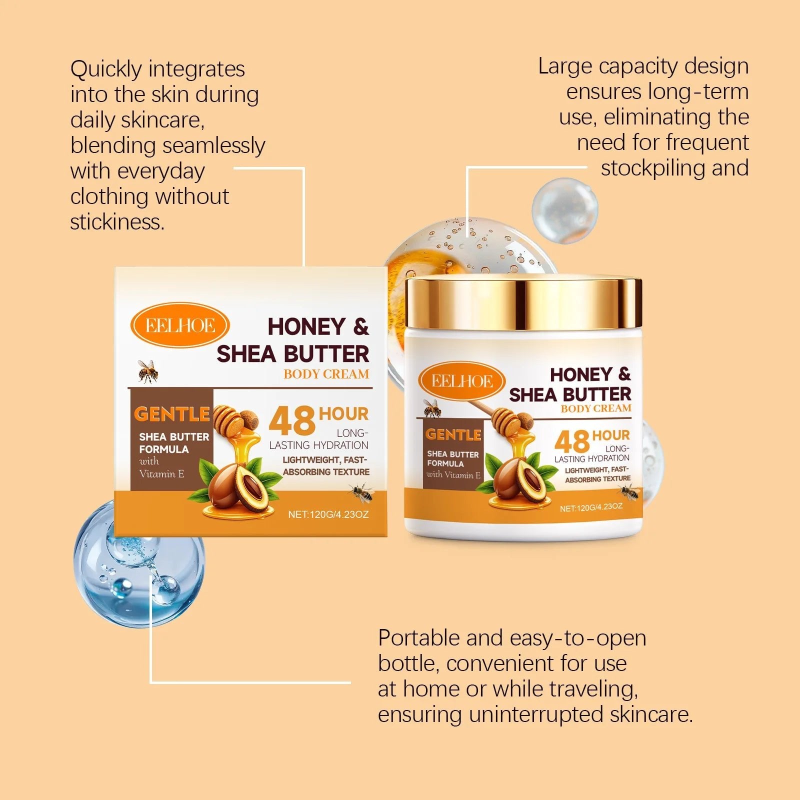Crème pour le corps au miel et au beurre de karité Eelhoe, adoucit la peau, nourrit, rafraîchit, formule légère et douce, hydratation intense, lotion pour le corps 120g - FATAONCrème pour le corps au miel et au beurre de karité Eelhoe, adoucit la peau, nourrit, rafraîchit, formule légère et douce, hydratation intense, lotion pour le corps 120gBeauty & CosmétiquesFATAON