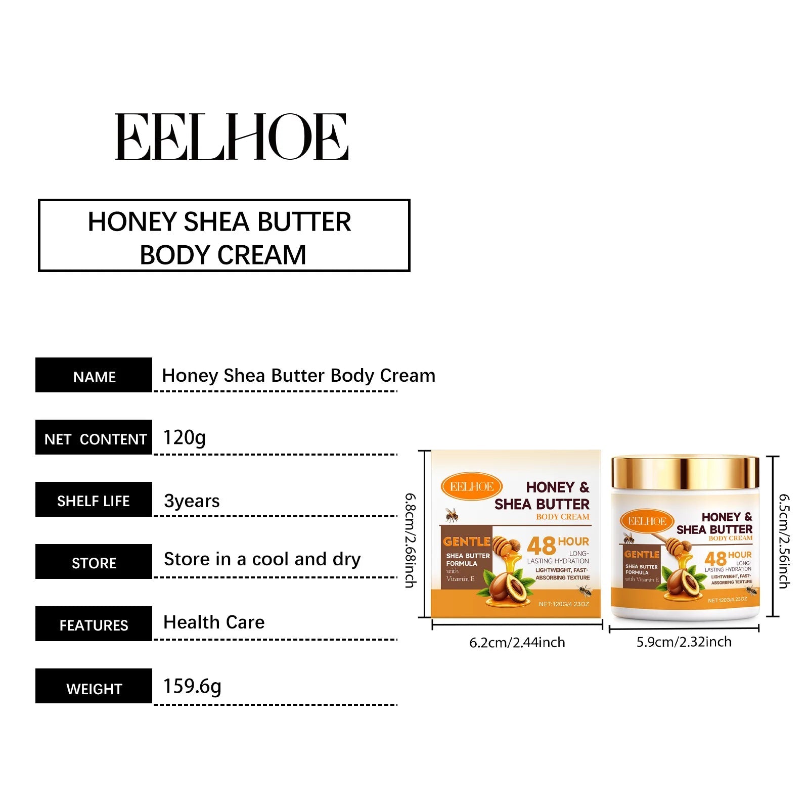 Crème pour le corps au miel et au beurre de karité Eelhoe, adoucit la peau, nourrit, rafraîchit, formule légère et douce, hydratation intense, lotion pour le corps 120g - FATAONCrème pour le corps au miel et au beurre de karité Eelhoe, adoucit la peau, nourrit, rafraîchit, formule légère et douce, hydratation intense, lotion pour le corps 120gBeauty & CosmétiquesFATAON