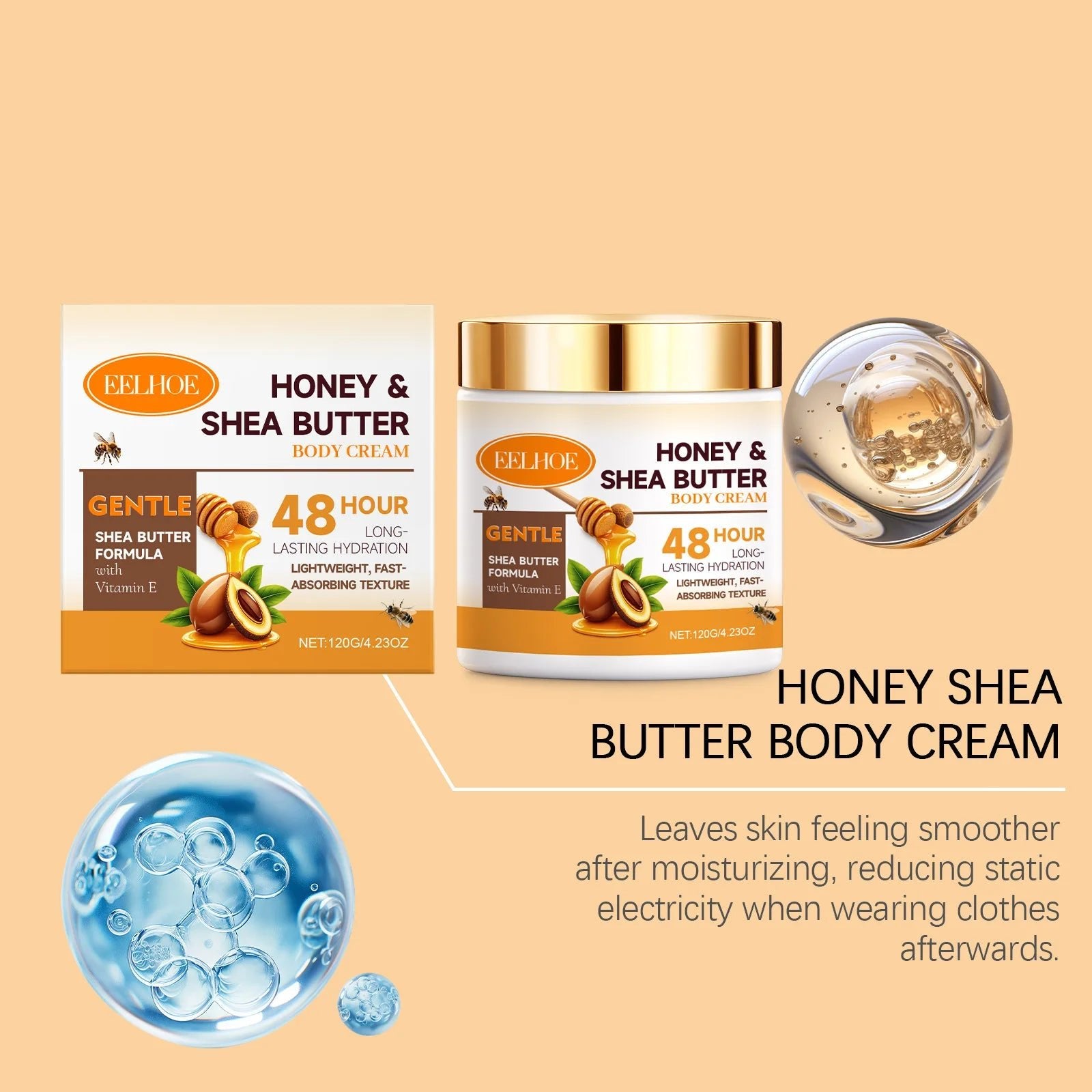 Crème pour le corps au miel et au beurre de karité Eelhoe, adoucit la peau, nourrit, rafraîchit, formule légère et douce, hydratation intense, lotion pour le corps 120g - FATAONCrème pour le corps au miel et au beurre de karité Eelhoe, adoucit la peau, nourrit, rafraîchit, formule légère et douce, hydratation intense, lotion pour le corps 120gBeauty & CosmétiquesFATAON