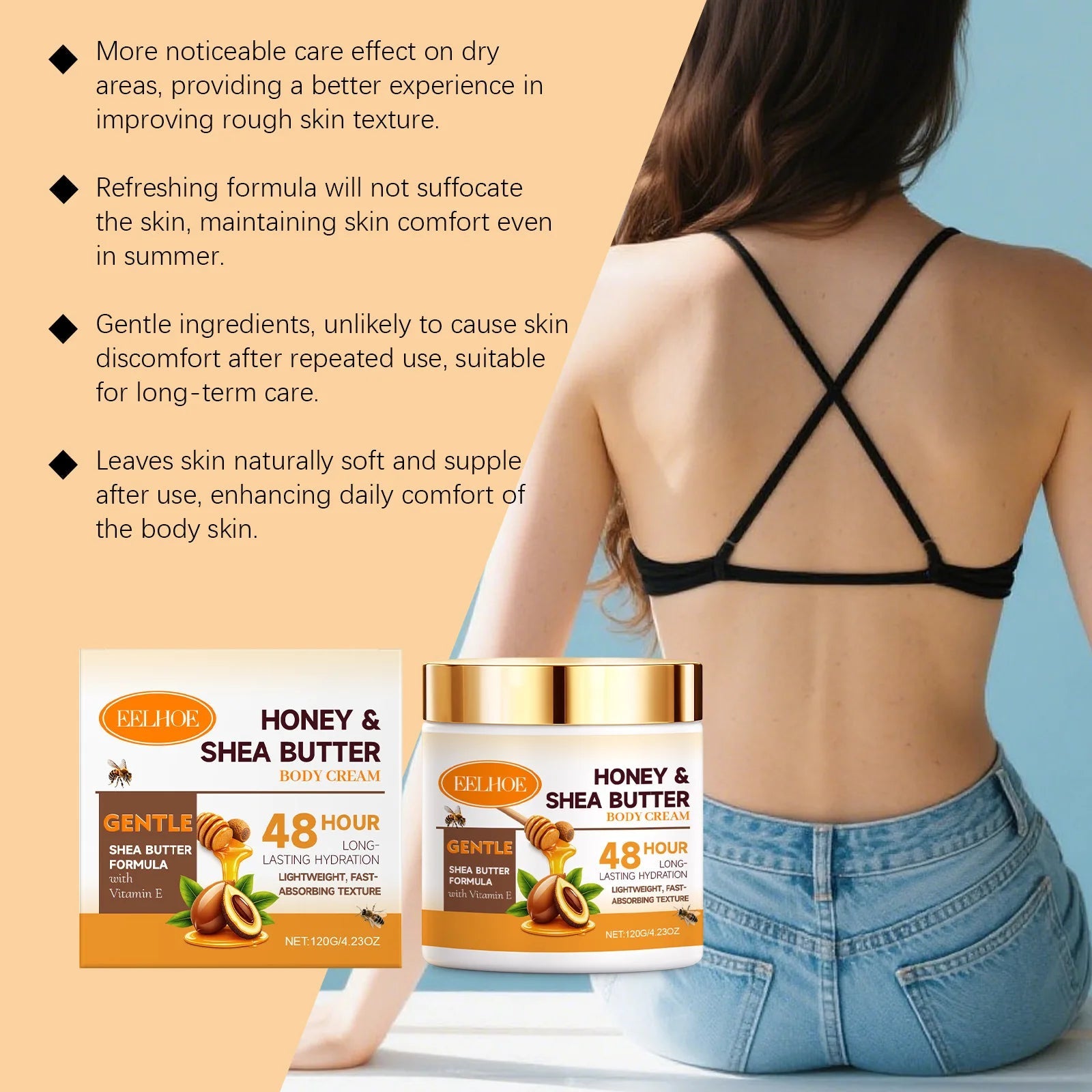 Crème pour le corps au miel et au beurre de karité Eelhoe, adoucit la peau, nourrit, rafraîchit, formule légère et douce, hydratation intense, lotion pour le corps 120g - FATAONCrème pour le corps au miel et au beurre de karité Eelhoe, adoucit la peau, nourrit, rafraîchit, formule légère et douce, hydratation intense, lotion pour le corps 120gBeauty & CosmétiquesFATAON