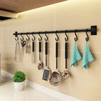 Crochet de cuisine sans poinçon pour couteau, cuillère, porte-couvercle de casserole, support d'ustensiles de cuisine avec crochets coulissants, tige de suspension noire, cintre mural - FATAONCrochet de cuisine sans poinçon pour couteau, cuillère, porte-couvercle de casserole, support d'ustensiles de cuisine avec crochets coulissants, tige de suspension noire, cintre muralSolutions MaisonFATAON