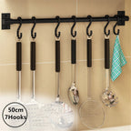 Crochet de cuisine sans poinçon pour couteau, cuillère, porte-couvercle de casserole, support d'ustensiles de cuisine avec crochets coulissants, tige de suspension noire, cintre mural - FATAONCrochet de cuisine sans poinçon pour couteau, cuillère, porte-couvercle de casserole, support d'ustensiles de cuisine avec crochets coulissants, tige de suspension noire, cintre muralSolutions MaisonFATAON