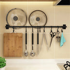 Crochet de cuisine sans poinçon pour couteau, cuillère, porte-couvercle de casserole, support d'ustensiles de cuisine avec crochets coulissants, tige de suspension noire, cintre mural - FATAONCrochet de cuisine sans poinçon pour couteau, cuillère, porte-couvercle de casserole, support d'ustensiles de cuisine avec crochets coulissants, tige de suspension noire, cintre muralSolutions MaisonFATAON
