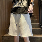 Design diamond pattern white shorts men's fashion brand handsome fifth pants men's summer home outer wear half pants - FATAONDesign diamond pattern white shorts men's fashion brand handsome fifth pants men's summer home outer wear half pantsMode HommeFATAON