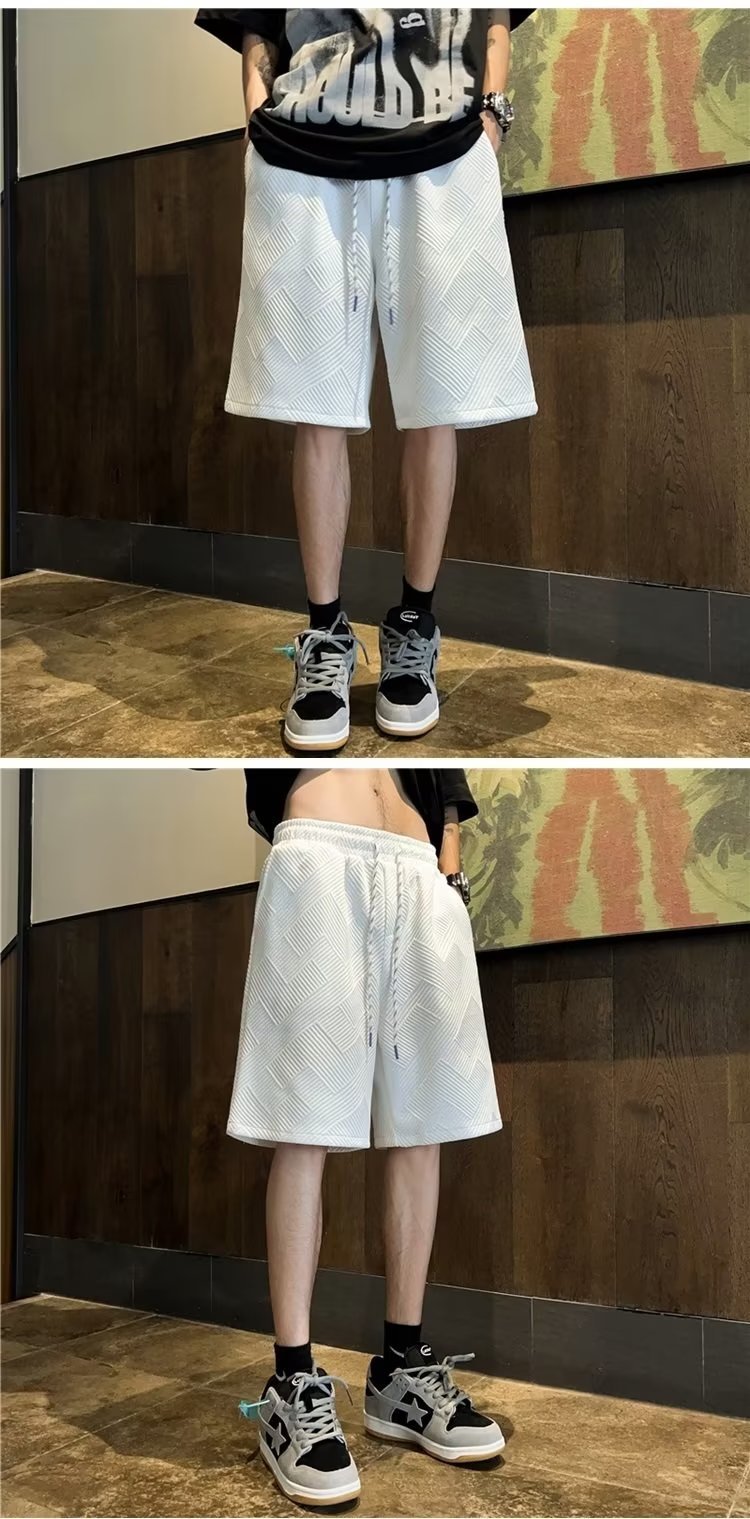 Design diamond pattern white shorts men's fashion brand handsome fifth pants men's summer home outer wear half pants - FATAONDesign diamond pattern white shorts men's fashion brand handsome fifth pants men's summer home outer wear half pantsMode HommeFATAON