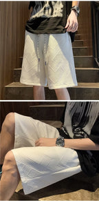 Design diamond pattern white shorts men's fashion brand handsome fifth pants men's summer home outer wear half pants - FATAONDesign diamond pattern white shorts men's fashion brand handsome fifth pants men's summer home outer wear half pantsMode HommeFATAON