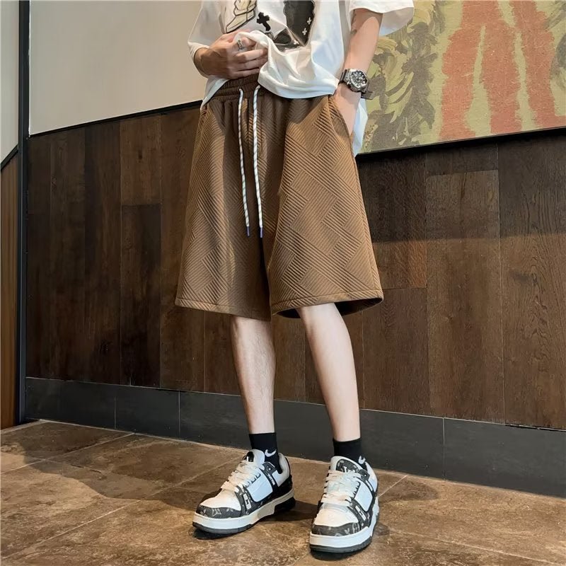 Design diamond pattern white shorts men's fashion brand handsome fifth pants men's summer home outer wear half pants - FATAONDesign diamond pattern white shorts men's fashion brand handsome fifth pants men's summer home outer wear half pantsMode HommeFATAON