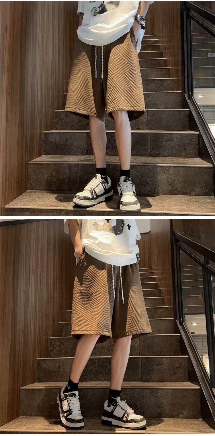 Design diamond pattern white shorts men's fashion brand handsome fifth pants men's summer home outer wear half pants - FATAONDesign diamond pattern white shorts men's fashion brand handsome fifth pants men's summer home outer wear half pantsMode HommeFATAON