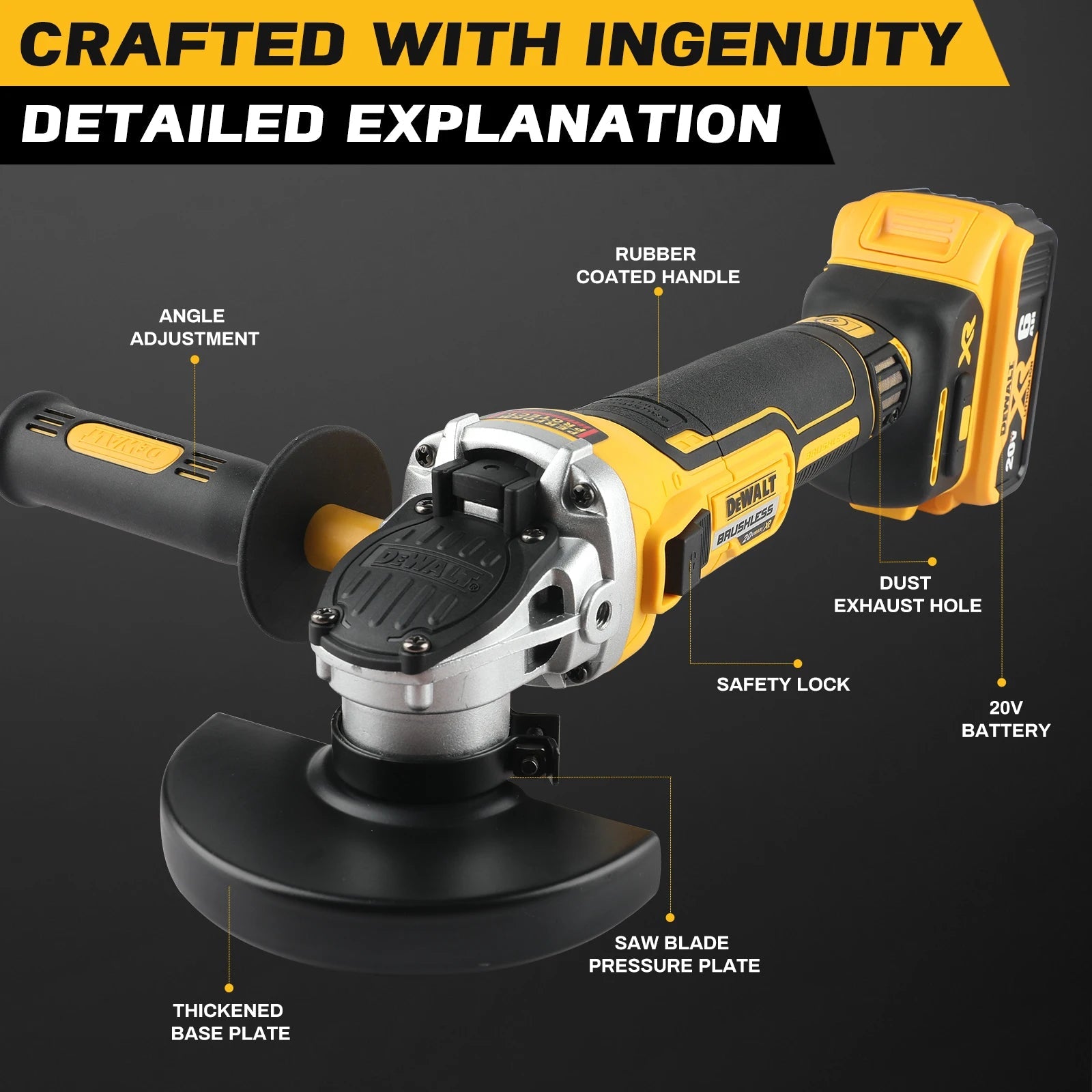 DEWALT DCG405 125mm 18V batterie au Lithium sans brosse tête plate meuleuse d'angle Machine-outil nue Machine de découpe outils électriques combo se - FATAONDEWALT DCG405 125mm 18V batterie au Lithium sans brosse tête plate meuleuse d'angle Machine-outil nue Machine de découpe outils électriques combo seOutils & PerformanceFATAON