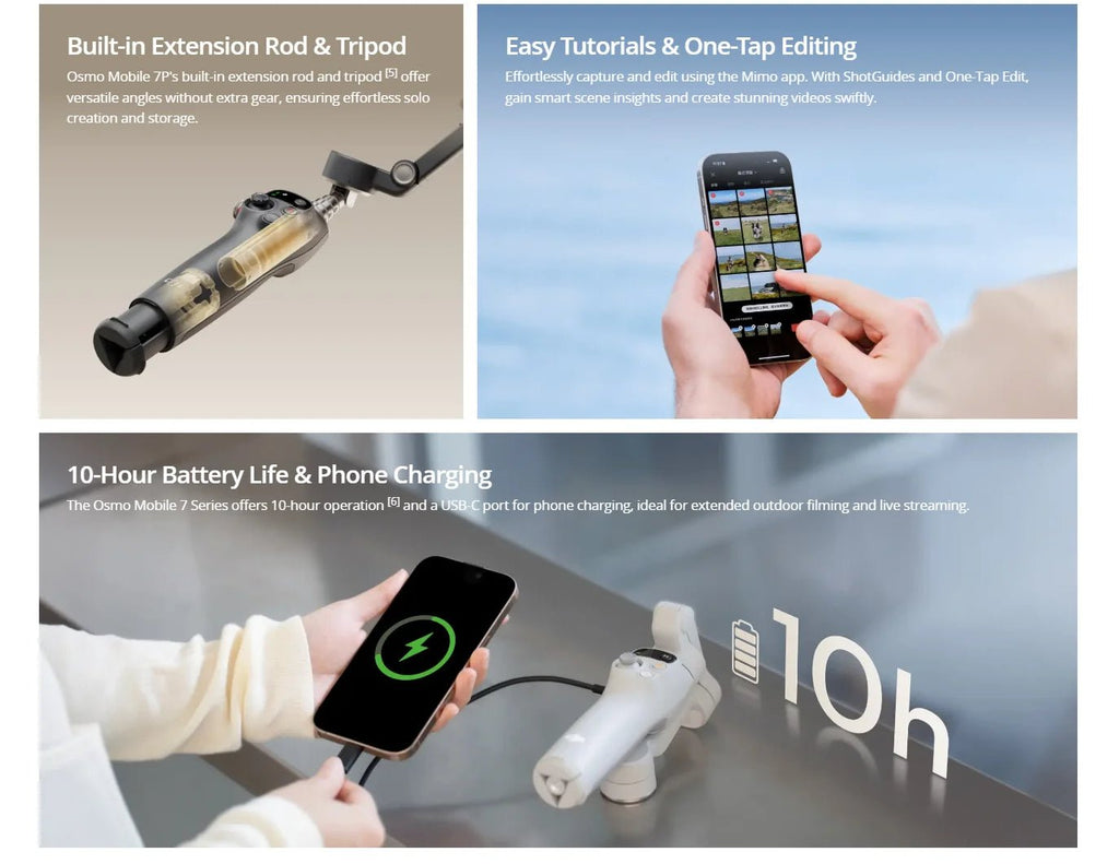 DJI Osmo Mobile 7P / osmo mobile 7 Built - in Extension Rod & Tripod 10 - Hour Battery Life Phone Charging OM 7 brand new in stock - Fix & GoDJI Osmo Mobile 7P / osmo mobile 7 Built - in Extension Rod & Tripod 10 - Hour Battery Life Phone Charging OM 7 brand new in stockVidéo & PhotoFix & Go