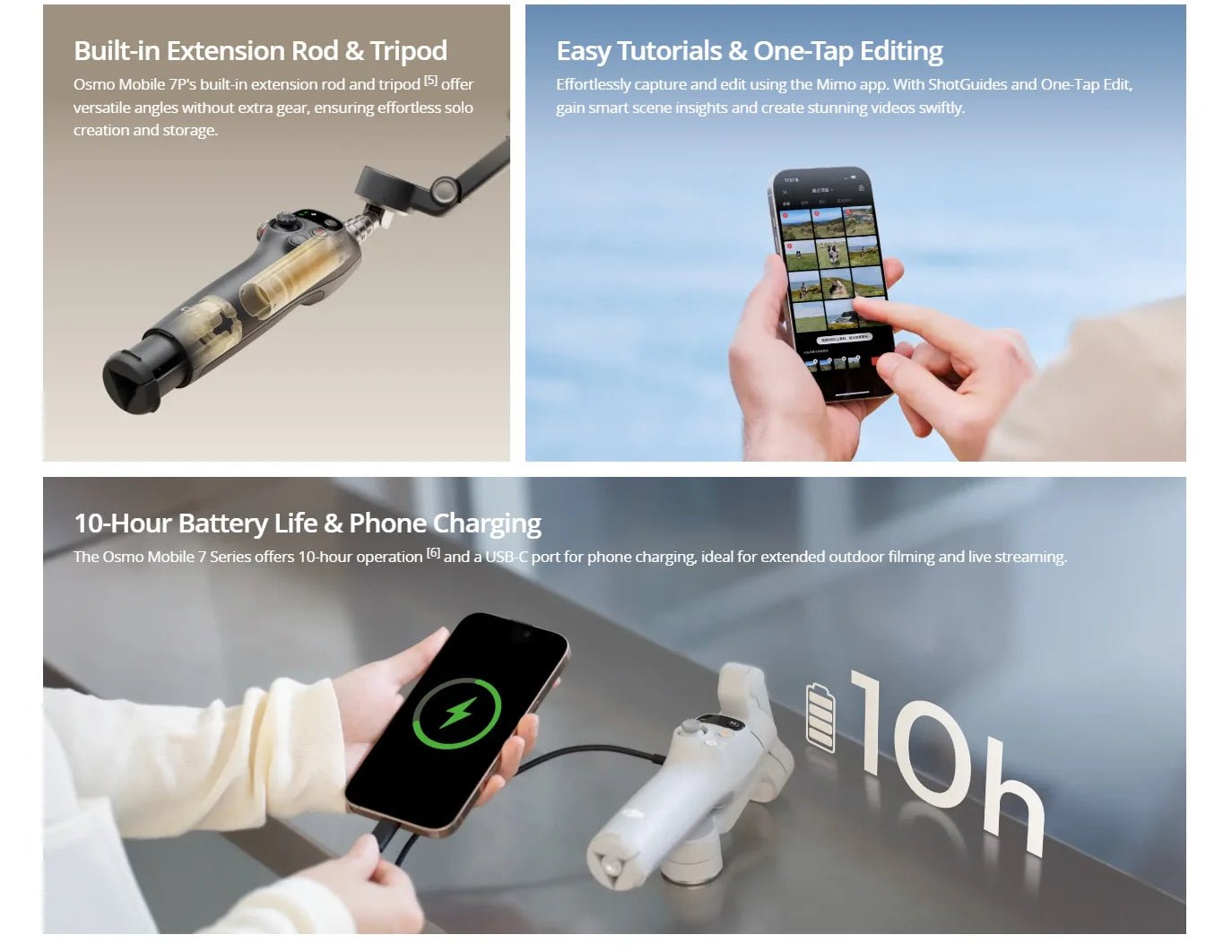 DJI Osmo Mobile 7P / osmo mobile 7 Built - in Extension Rod & Tripod 10 - Hour Battery Life Phone Charging OM 7 brand new in stock - Fix & GoDJI Osmo Mobile 7P / osmo mobile 7 Built - in Extension Rod & Tripod 10 - Hour Battery Life Phone Charging OM 7 brand new in stockVidéo & PhotoFix & Go