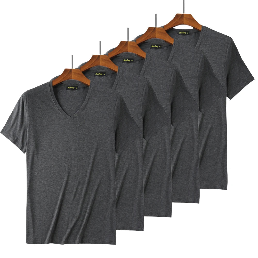 Économie à col en V en viscose de bambou doux pour hommes, maillots de corps blancs confortables, manches courtes, vêtements de fitness d'été, 5 paquets - FATAONÉconomie à col en V en viscose de bambou doux pour hommes, maillots de corps blancs confortables, manches courtes, vêtements de fitness d'été, 5 paquetsMode HommeFATAON