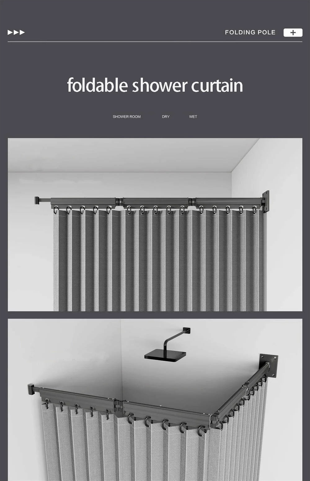 Ensemble de tringles à rideaux de douche pliables, cloison de salle de bain Invisible, étanche, haut de gamme, séparation sèche et humide, Protection des yeux incluse - FATAONEnsemble de tringles à rideaux de douche pliables, cloison de salle de bain Invisible, étanche, haut de gamme, séparation sèche et humide, Protection des yeux incluseSolutions MaisonFATAON