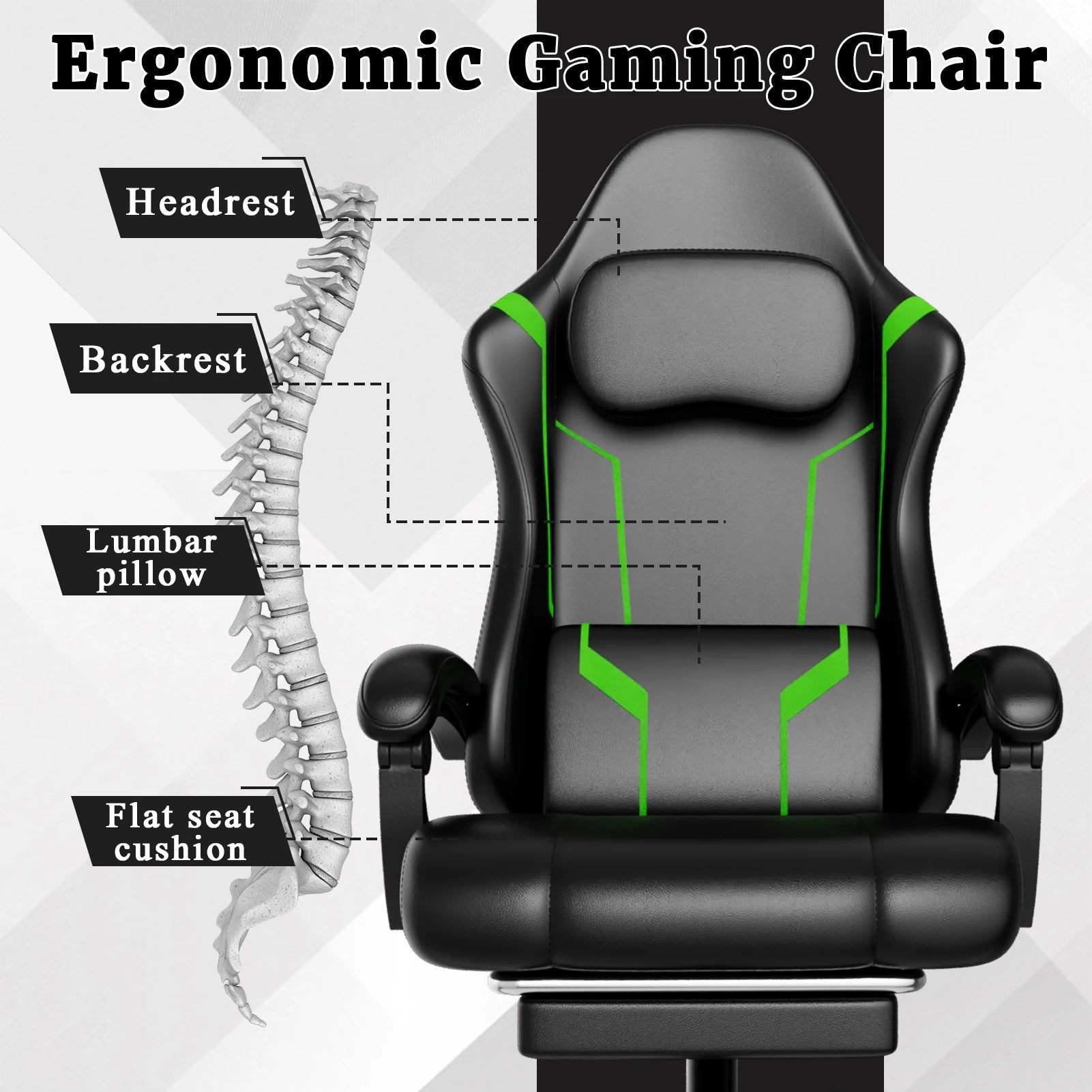 Ergonomic Gaming Chair, Electronic Gaming Chair with Pocket Spring Pad and Footrest, Height Adjustable Computer Chair - Fix & GoErgonomic Gaming Chair, Electronic Gaming Chair with Pocket Spring Pad and Footrest, Height Adjustable Computer ChairFix & Go