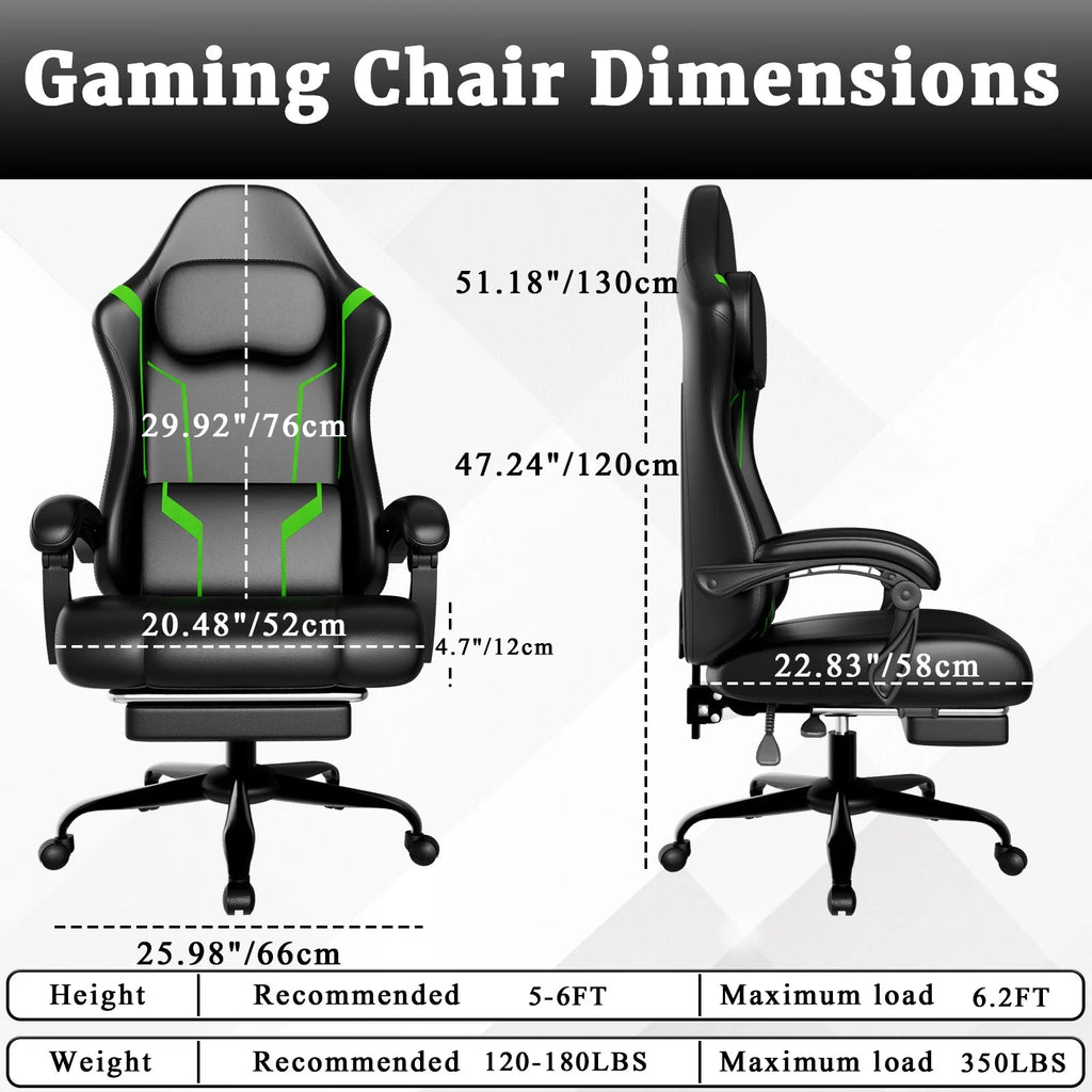 Ergonomic Gaming Chair, Electronic Gaming Chair with Pocket Spring Pad and Footrest, Height Adjustable Computer Chair - Fix & GoErgonomic Gaming Chair, Electronic Gaming Chair with Pocket Spring Pad and Footrest, Height Adjustable Computer ChairFix & Go
