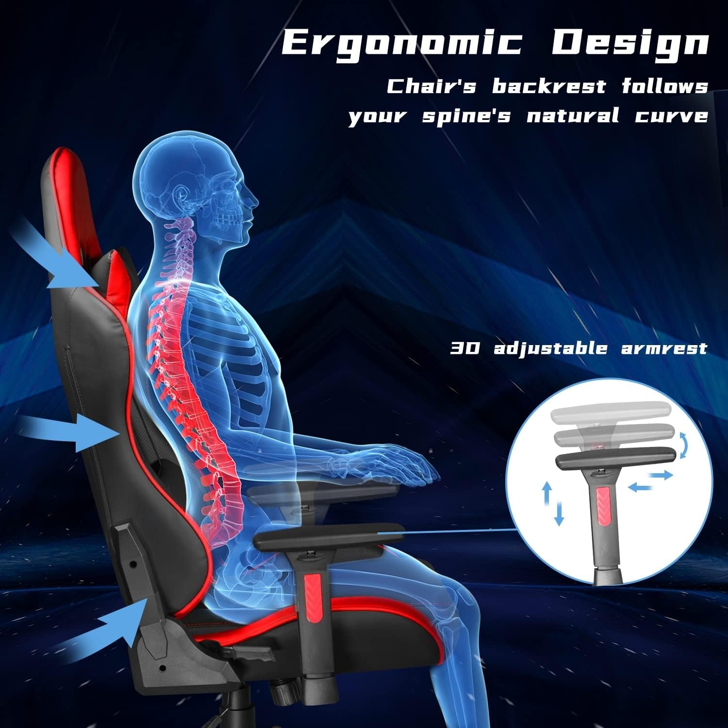 Ergonomic High Back Gaming Chair 400Lbs, Office Chair Computer Chair with Headrest Lumbar Support, Video Gaming Chair for Teens with Adjustable Armrest（Red） - Fix & GoErgonomic High Back Gaming Chair 400Lbs, Office Chair Computer Chair with Headrest Lumbar Support, Video Gaming Chair for Teens with Adjustable Armrest（Red）Fix & Go