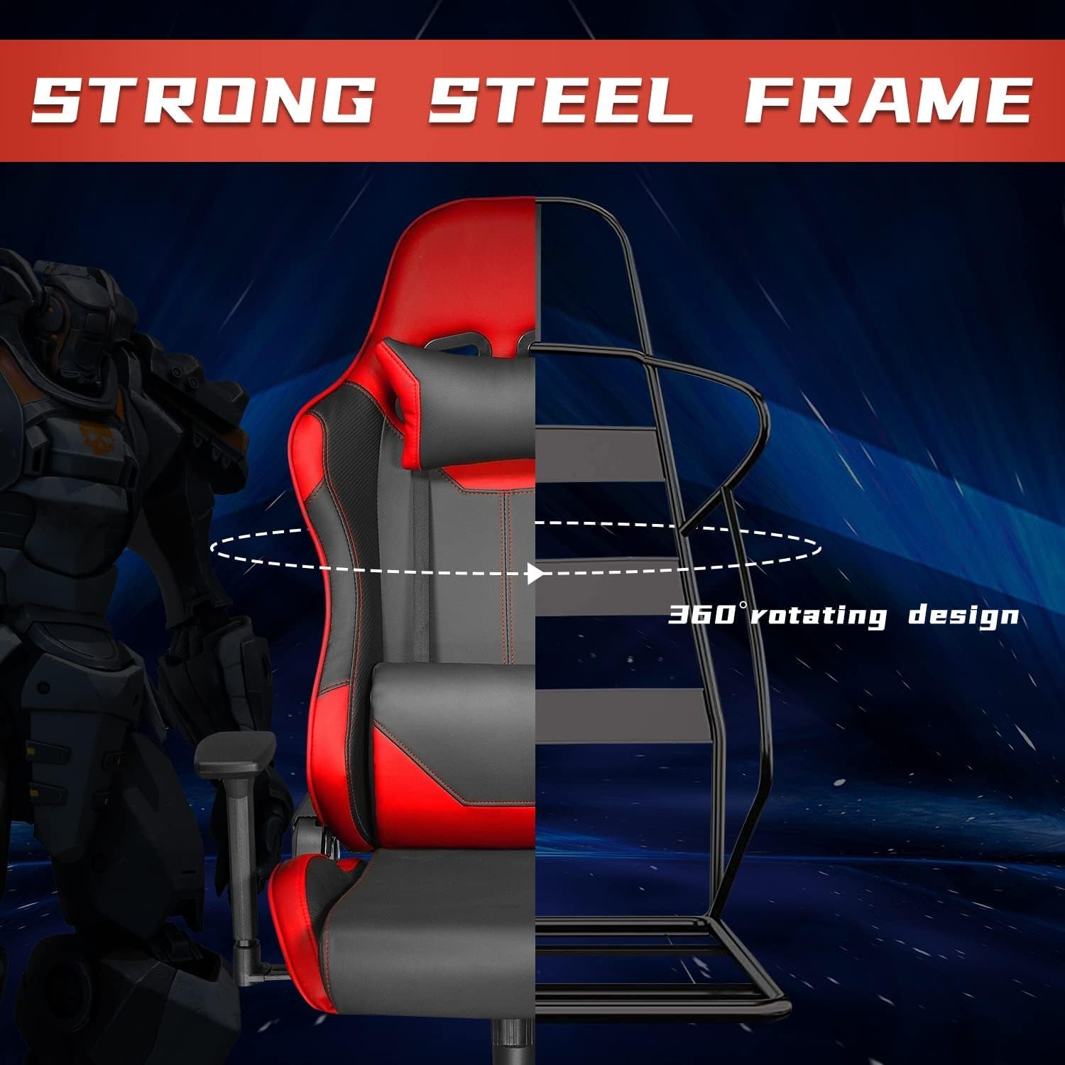 Ergonomic High Back Gaming Chair 400Lbs, Office Chair Computer Chair with Headrest Lumbar Support, Video Gaming Chair for Teens with Adjustable Armrest（Red） - Fix & GoErgonomic High Back Gaming Chair 400Lbs, Office Chair Computer Chair with Headrest Lumbar Support, Video Gaming Chair for Teens with Adjustable Armrest（Red）Fix & Go