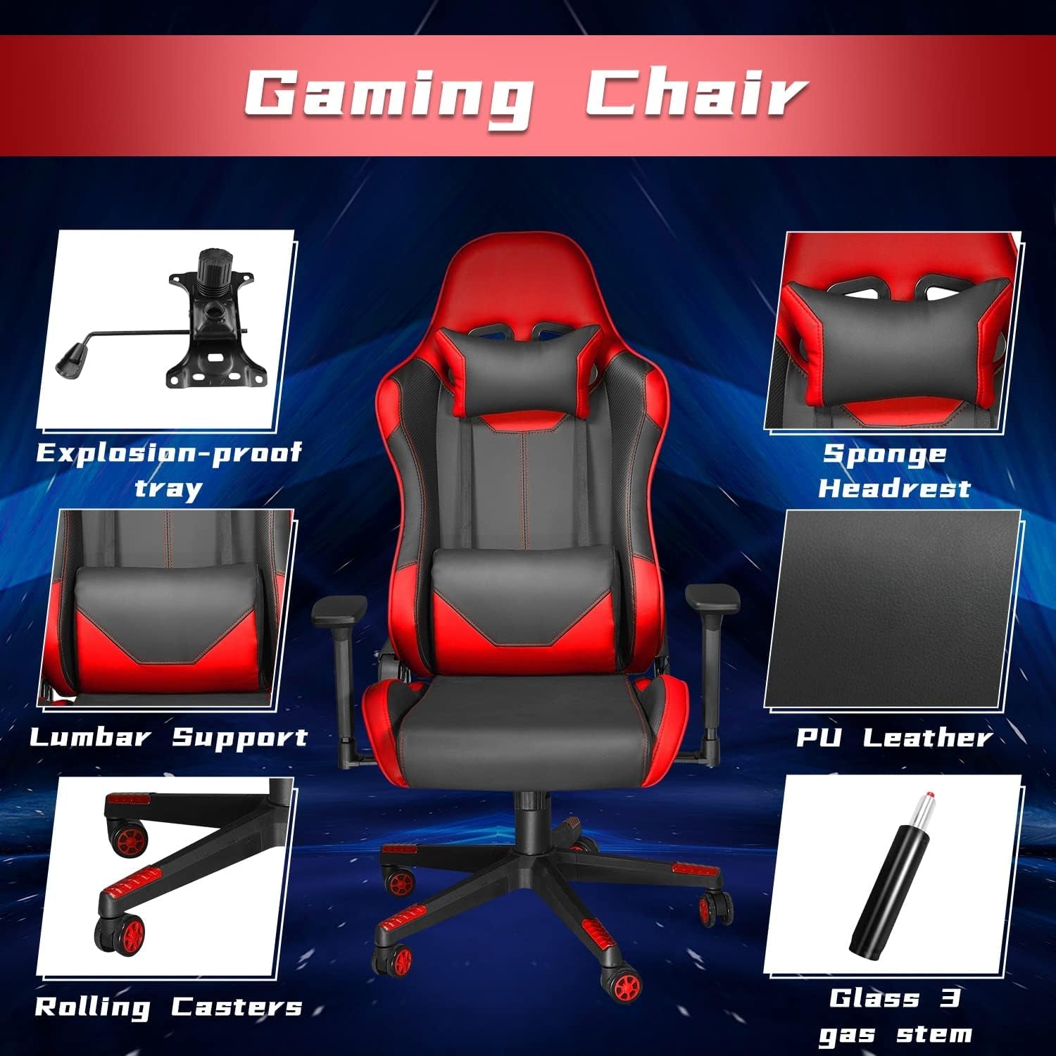 Ergonomic High Back Gaming Chair 400Lbs, Office Chair Computer Chair with Headrest Lumbar Support, Video Gaming Chair for Teens with Adjustable Armrest（Red） - Fix & GoErgonomic High Back Gaming Chair 400Lbs, Office Chair Computer Chair with Headrest Lumbar Support, Video Gaming Chair for Teens with Adjustable Armrest（Red）Fix & Go