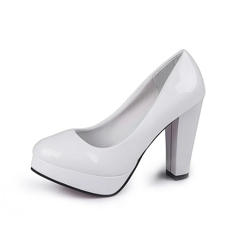 Escarpins à talons hauts pour femmes, chaussures De mariage blanches, talons épais De 10 CM, escarpins De fête à la mode, chaussures rondes noires et rouges - FATAONEscarpins à talons hauts pour femmes, chaussures De mariage blanches, talons épais De 10 CM, escarpins De fête à la mode, chaussures rondes noires et rougesMode FemmeFATAON