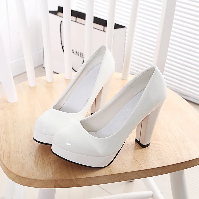 Escarpins à talons hauts pour femmes, chaussures De mariage blanches, talons épais De 10 CM, escarpins De fête à la mode, chaussures rondes noires et rouges - FATAONEscarpins à talons hauts pour femmes, chaussures De mariage blanches, talons épais De 10 CM, escarpins De fête à la mode, chaussures rondes noires et rougesMode FemmeFATAON