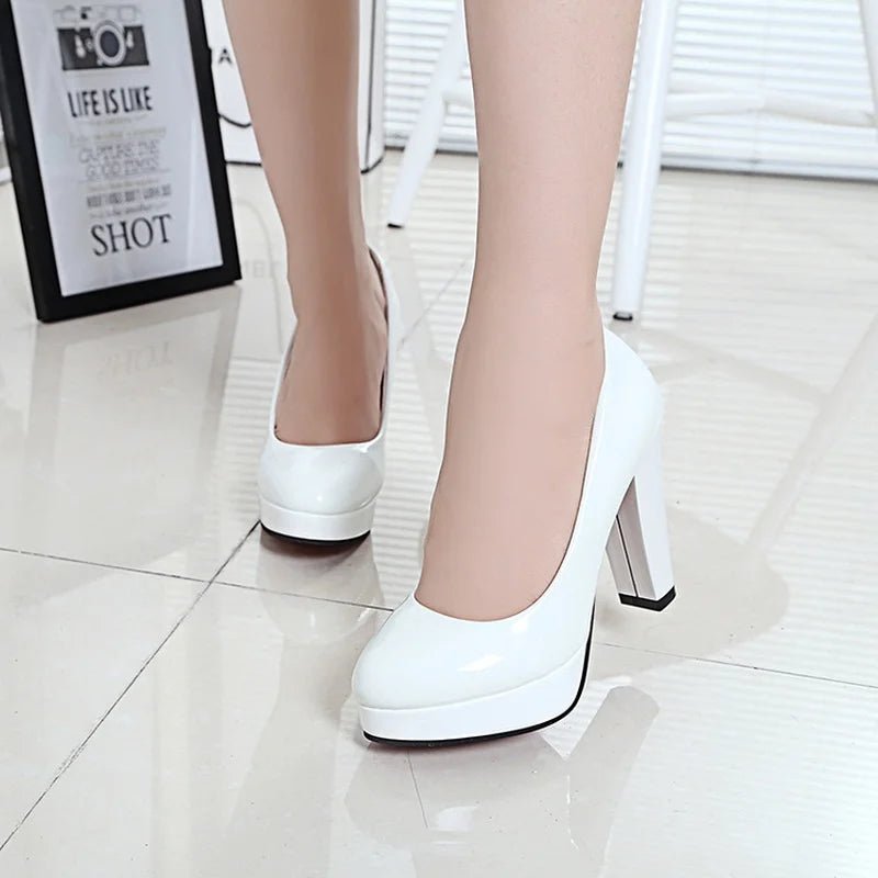 Escarpins à talons hauts pour femmes, chaussures De mariage blanches, talons épais De 10 CM, escarpins De fête à la mode, chaussures rondes noires et rouges - FATAONEscarpins à talons hauts pour femmes, chaussures De mariage blanches, talons épais De 10 CM, escarpins De fête à la mode, chaussures rondes noires et rougesMode FemmeFATAON