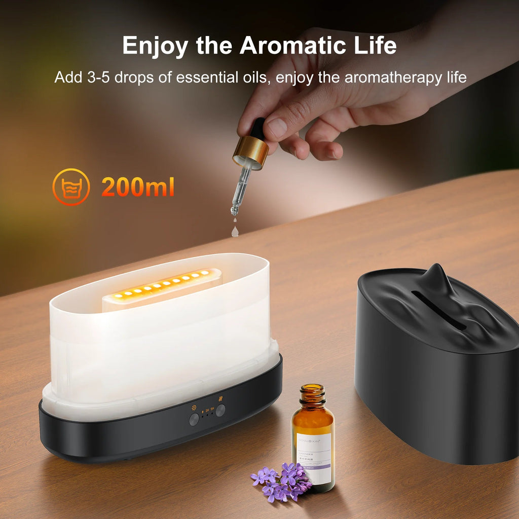 Essential Oil Diffuser, 7 Color Flame Diffuser Humidifier, 200Ml Time Setting for Home, Room, Black - Fix & GoEssential Oil Diffuser, 7 Color Flame Diffuser Humidifier, 200Ml Time Setting for Home, Room, BlackFix & Go