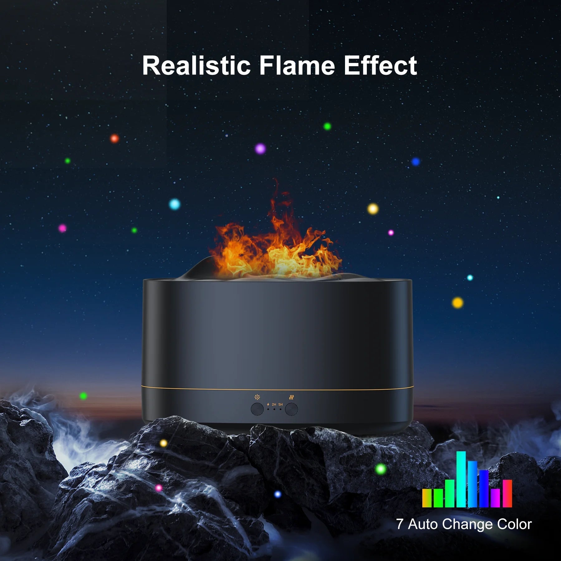 Essential Oil Diffuser, 7 Color Flame Diffuser Humidifier, 200Ml Time Setting for Home, Room, Black - Fix & GoEssential Oil Diffuser, 7 Color Flame Diffuser Humidifier, 200Ml Time Setting for Home, Room, BlackFix & Go