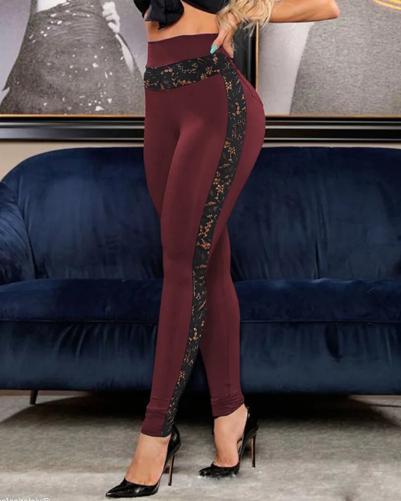 Été couleur pure dentelle patchwork fesses pantalons de yoga leggings leggings leggings - FATAONÉté couleur pure dentelle patchwork fesses pantalons de yoga leggings leggings leggingsMode FemmeFATAON