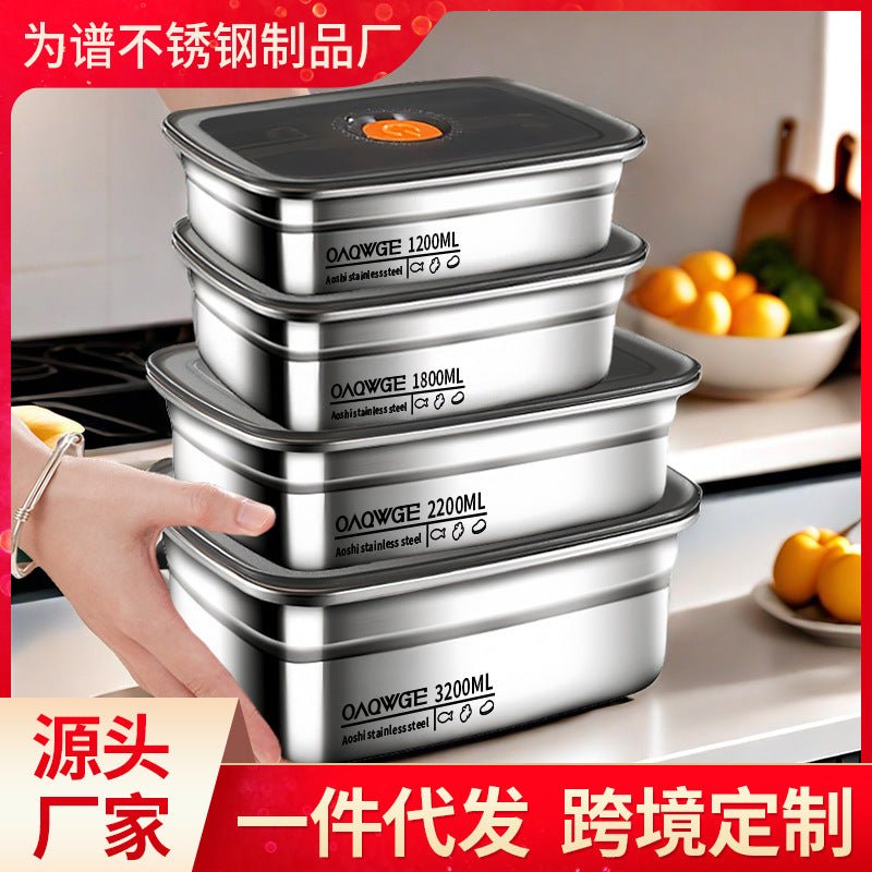 Extra Large Fresh-keeping Box Stainless Steel Household Refrigerated Freezing Fresh-keeping Micro-gland Cover Sealed Storage Fruit Lunch Box Rice - FATAONExtra Large Fresh-keeping Box Stainless Steel Household Refrigerated Freezing Fresh-keeping Micro-gland Cover Sealed Storage Fruit Lunch Box RiceSolutions MaisonFATAON