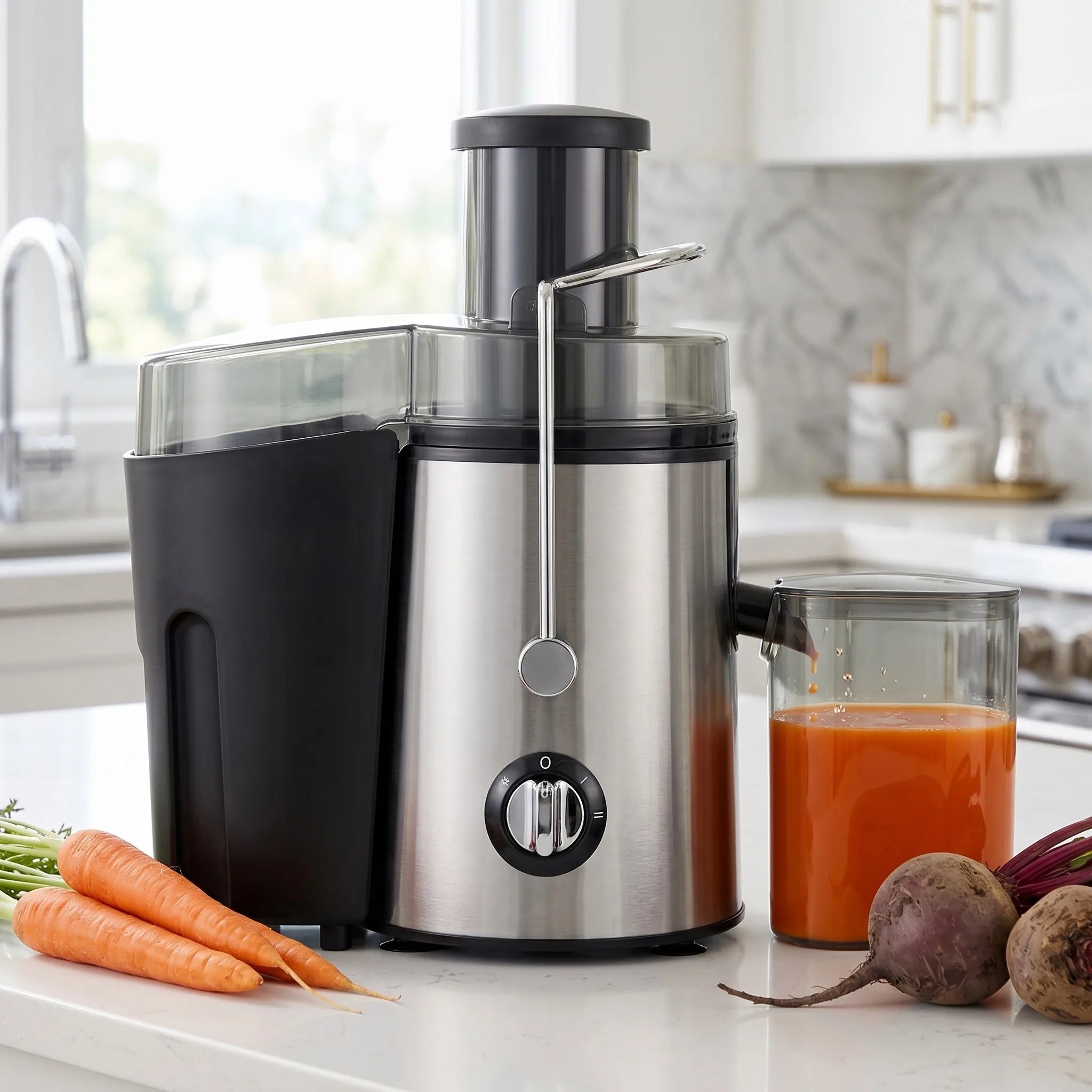 Extracteur de jus centrifuge de 800 watts avec une large ouverture de 3 pouces pour fruits et légumes, facile à nettoyer, en acier inoxydable (argent) - FATAONExtracteur de jus centrifuge de 800 watts avec une large ouverture de 3 pouces pour fruits et légumes, facile à nettoyer, en acier inoxydable (argent)Solutions MaisonFATAON