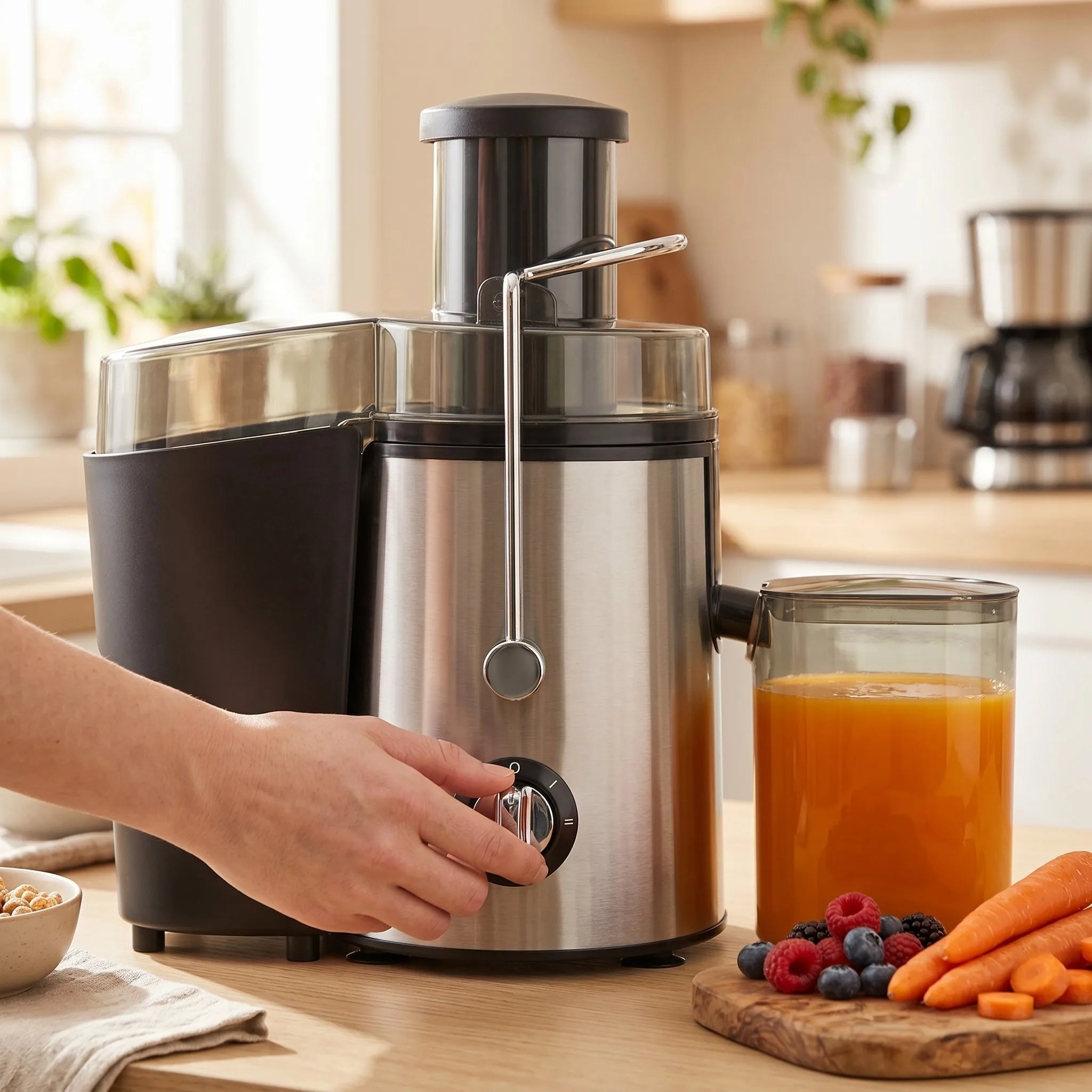 Extracteur de jus centrifuge de 800 watts avec une large ouverture de 3 pouces pour fruits et légumes, facile à nettoyer, en acier inoxydable (argent) - FATAONExtracteur de jus centrifuge de 800 watts avec une large ouverture de 3 pouces pour fruits et légumes, facile à nettoyer, en acier inoxydable (argent)Solutions MaisonFATAON