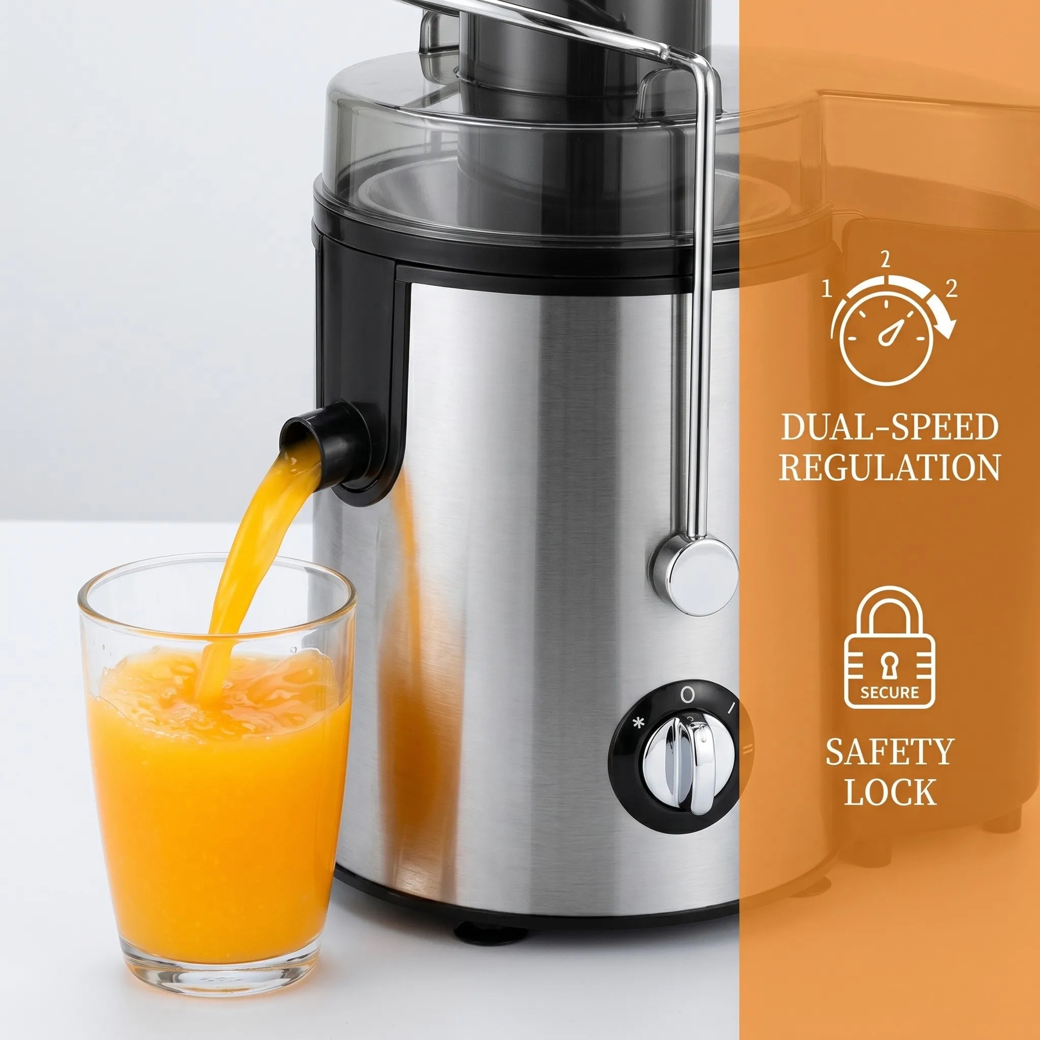 Extracteur de jus centrifuge de 800 watts avec une large ouverture de 3 pouces pour fruits et légumes, facile à nettoyer, en acier inoxydable (argent) - FATAONExtracteur de jus centrifuge de 800 watts avec une large ouverture de 3 pouces pour fruits et légumes, facile à nettoyer, en acier inoxydable (argent)Solutions MaisonFATAON